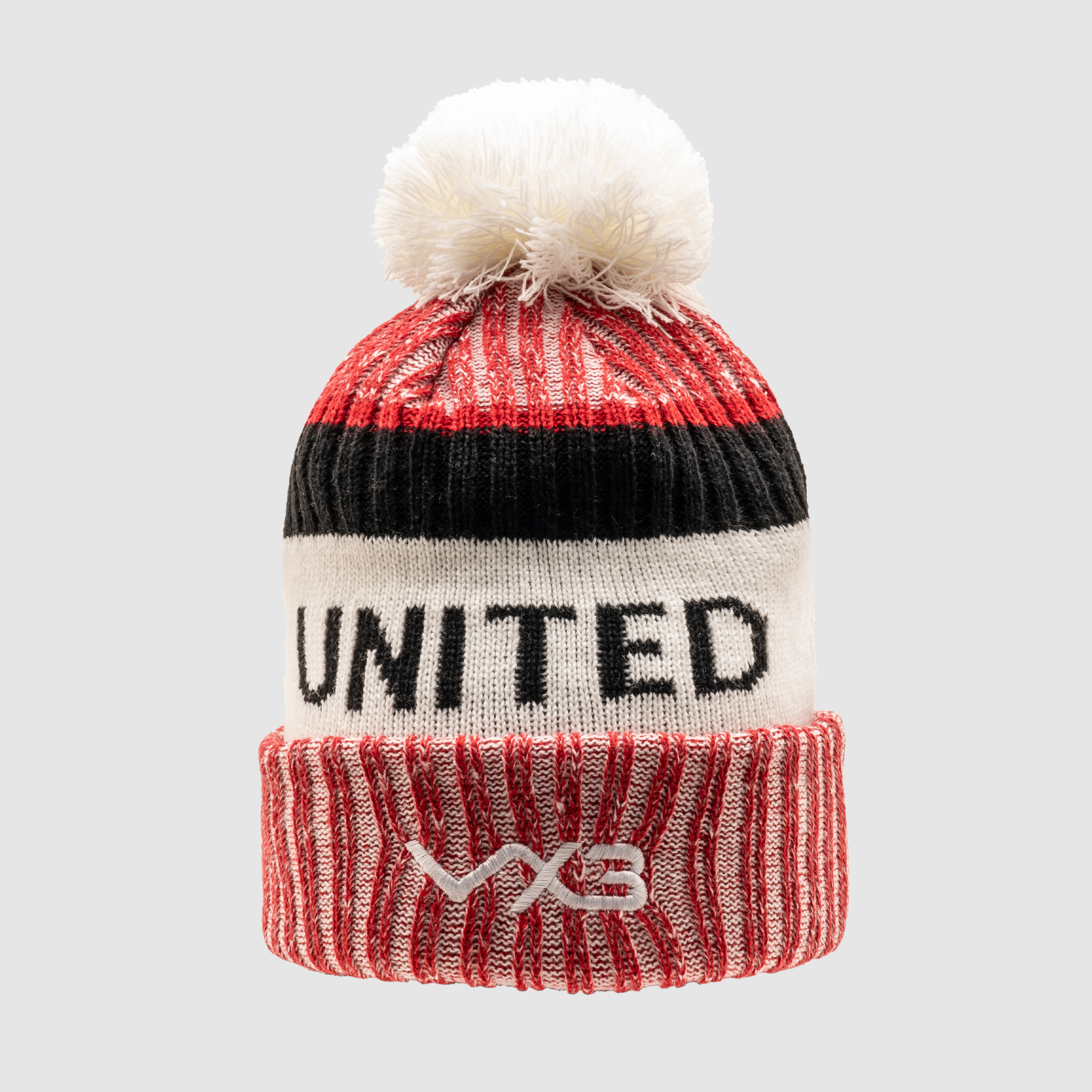Redditch United FC Bespoke Marl Bobble Hat - Red/White/Black