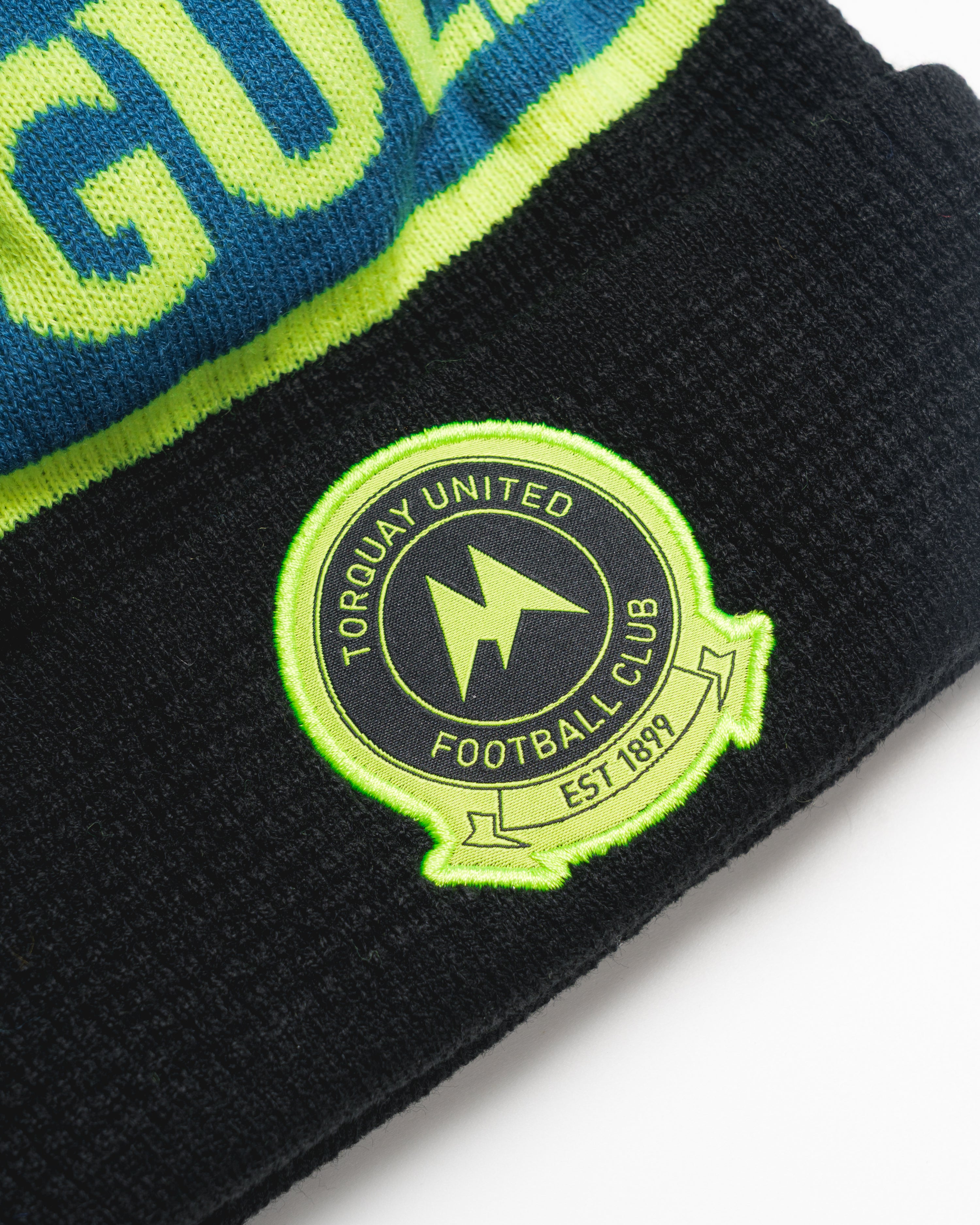 Torquay United FC 25/26 Bobble Hat Black/Lyons Blue/Fluro Yellow