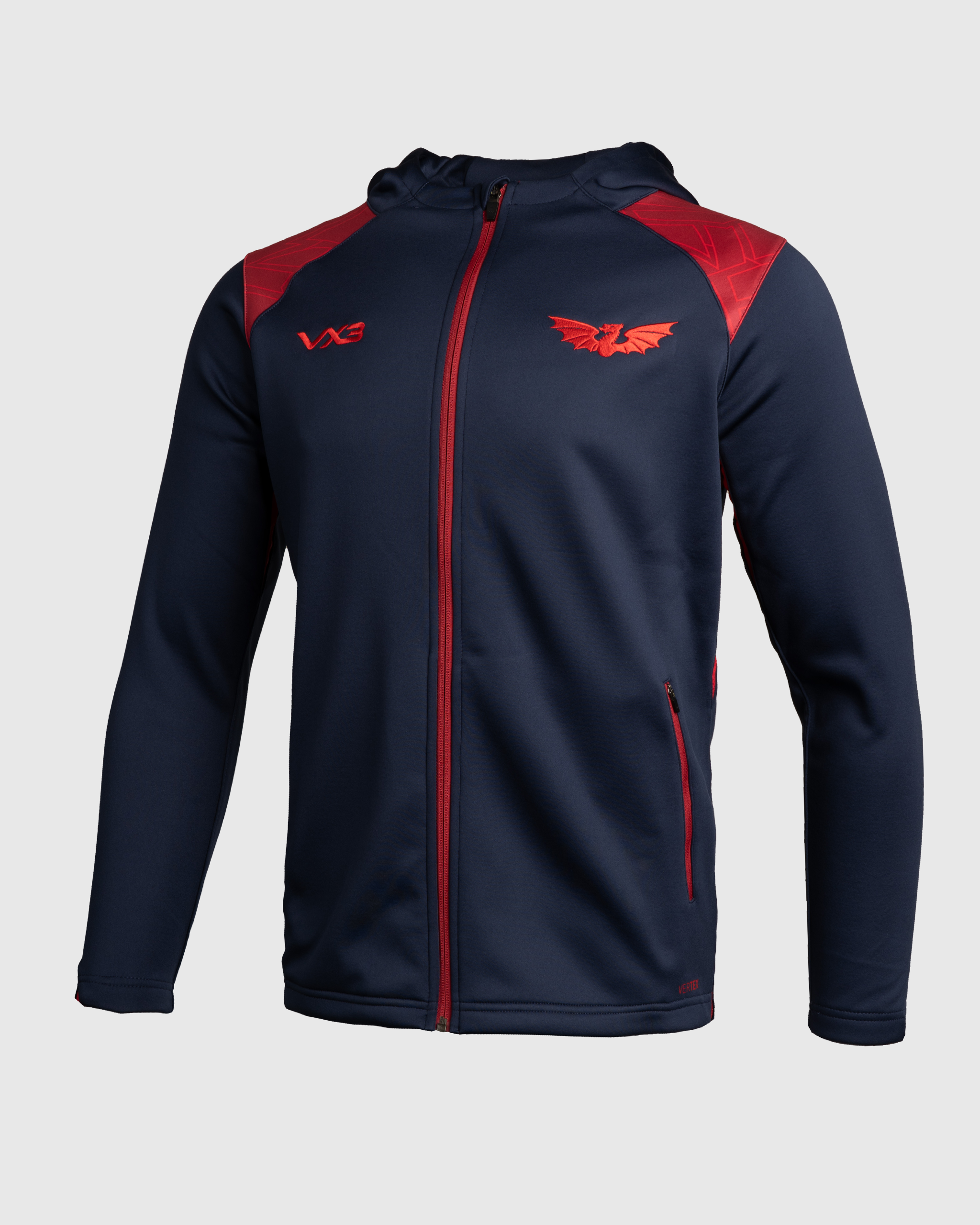 Scarlets 25/26 Vertex Zip Up Hoodie Navy/Deep Red/Bright Red