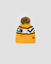 Waffle Knit Bobble Hat - Amber/Black/White