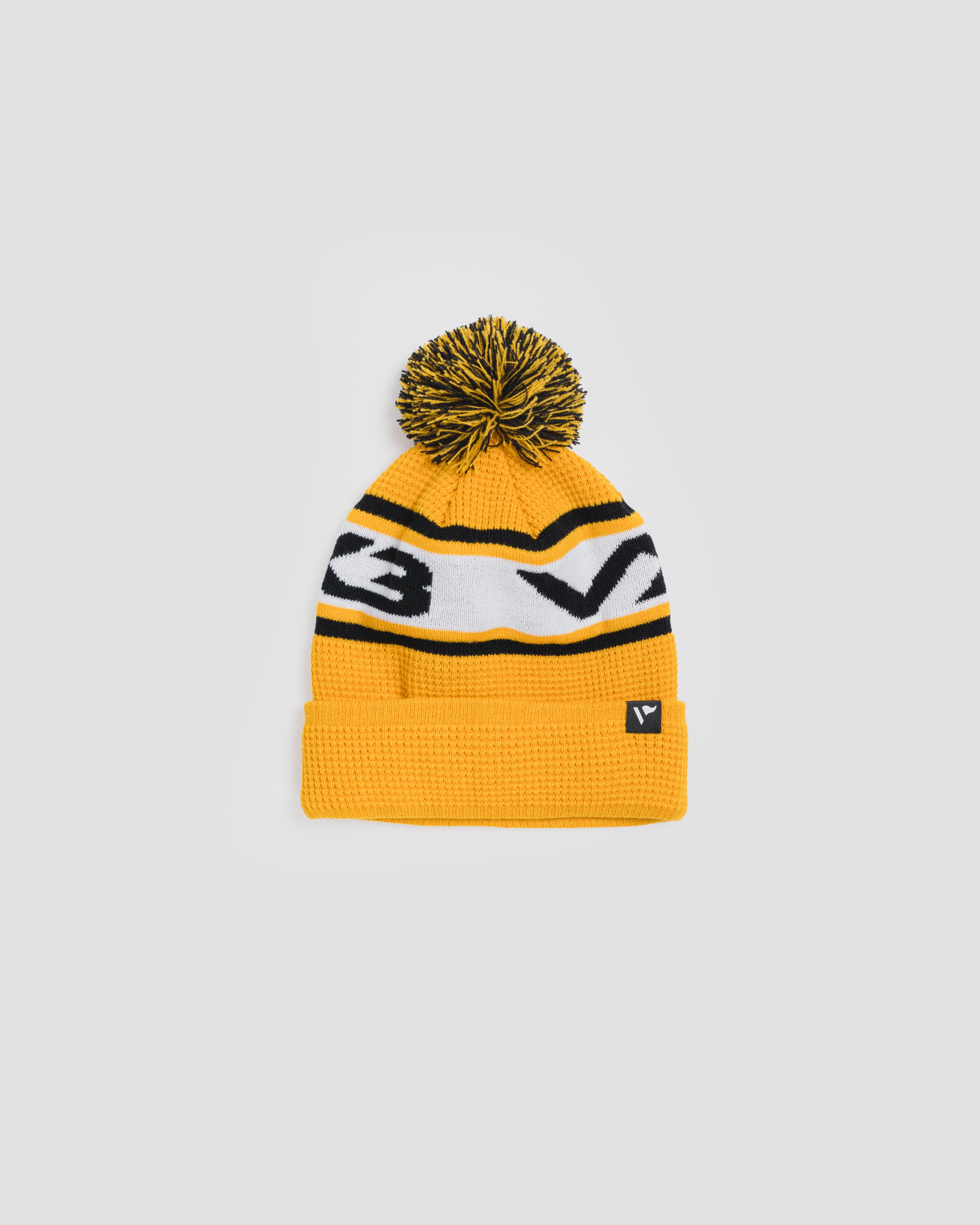 Waffle Knit Bobble Hat - Amber/Black/White
