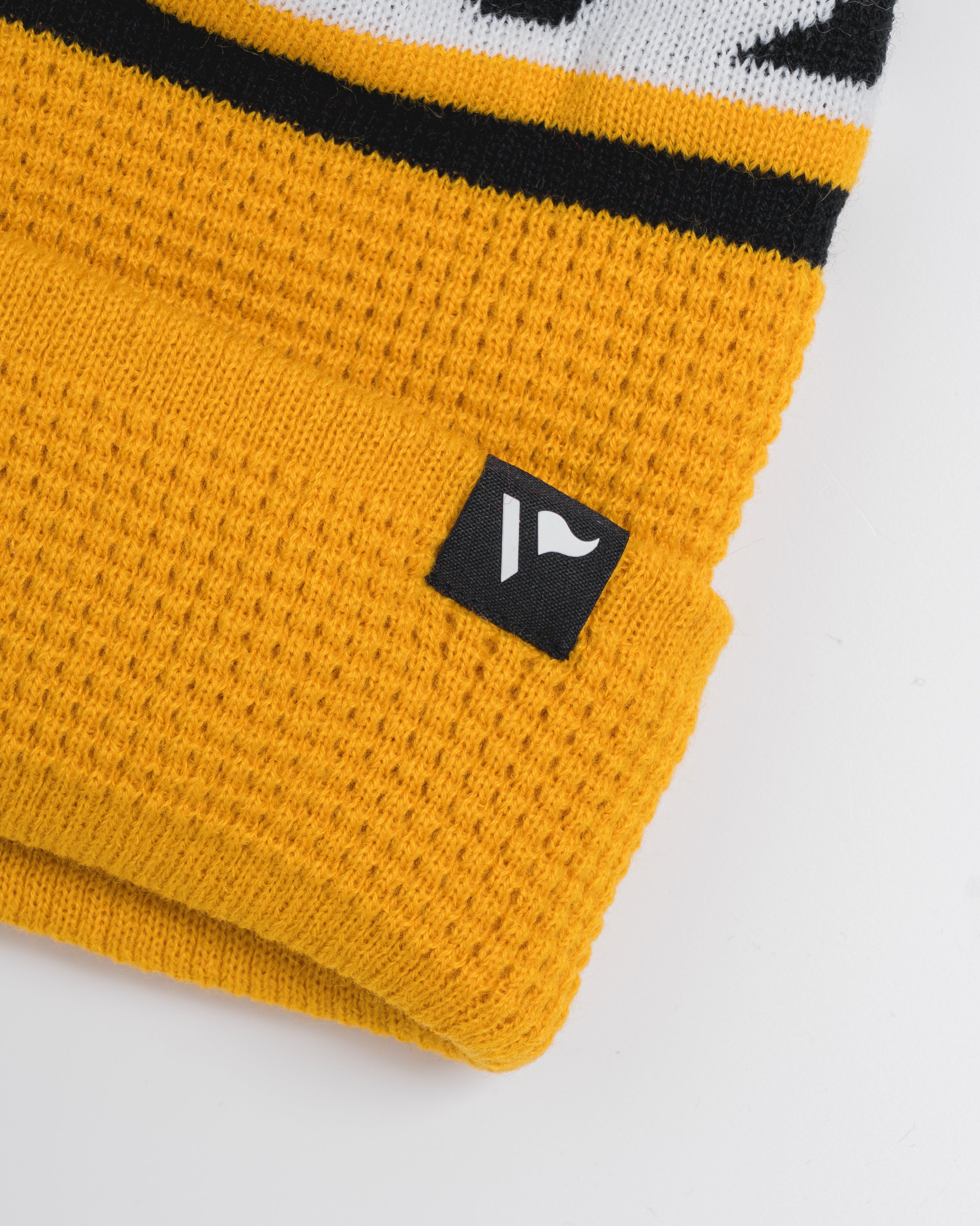 Waffle Knit Bobble Hat - Amber/Black/White