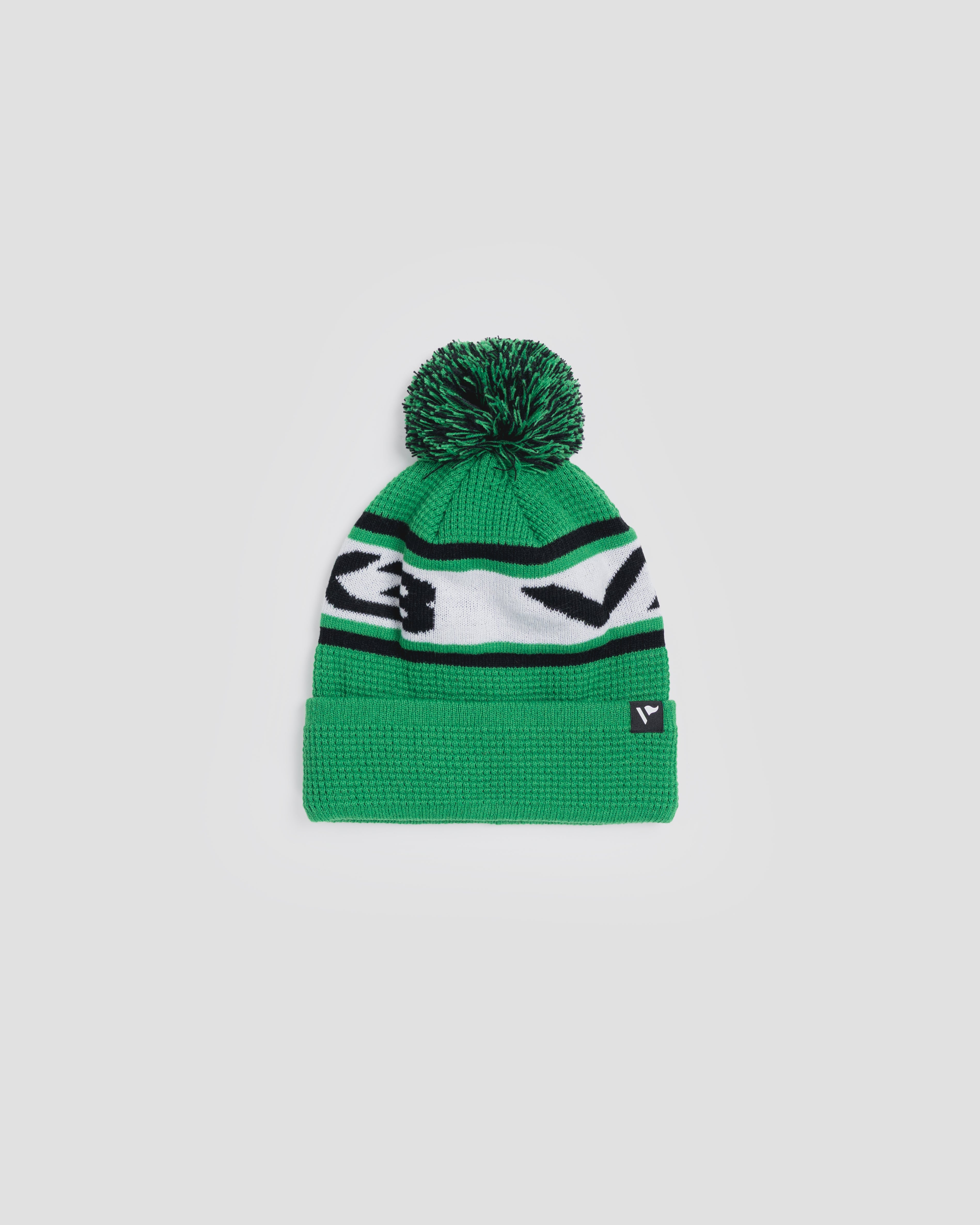 Waffle Knit Bobble Hat - Emerald/Black/White