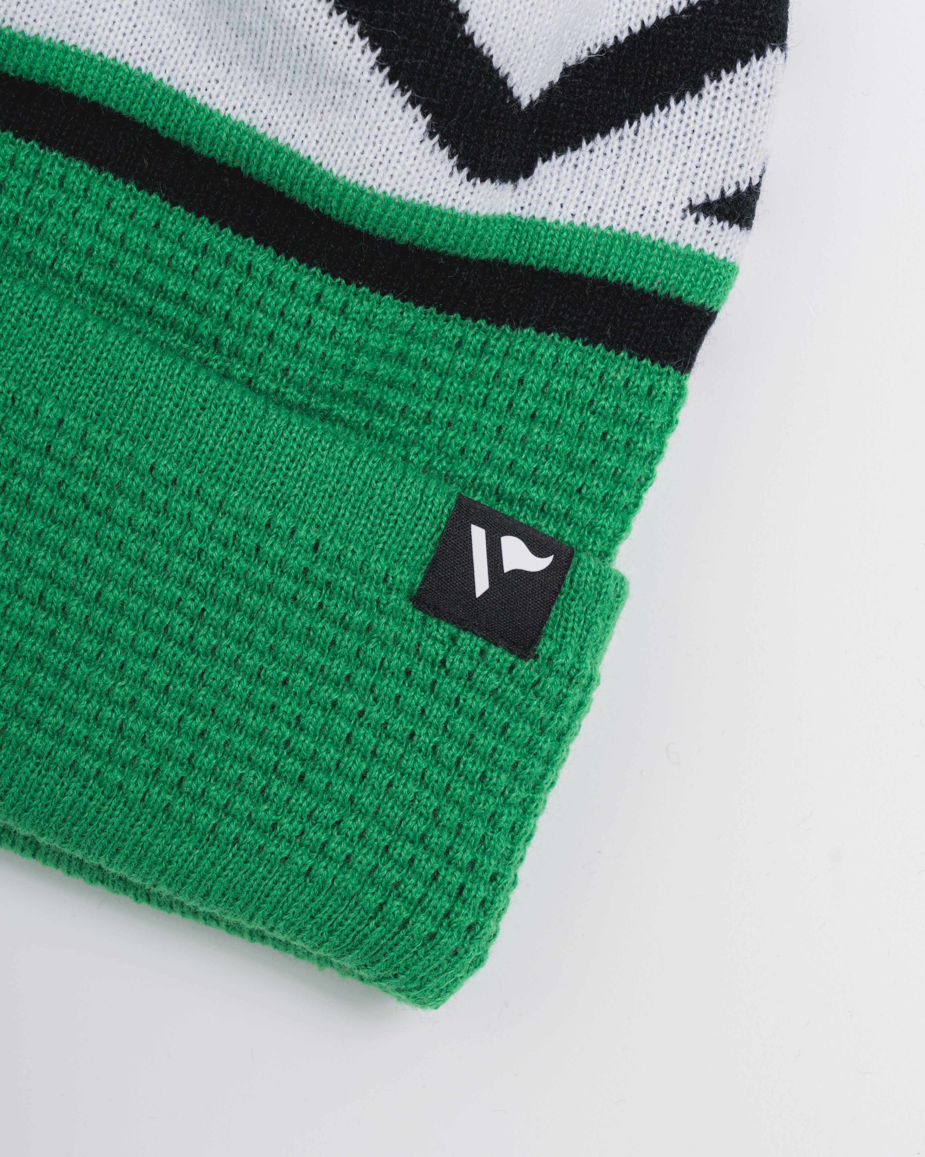 Waffle Knit Bobble Hat - Emerald/Black/White