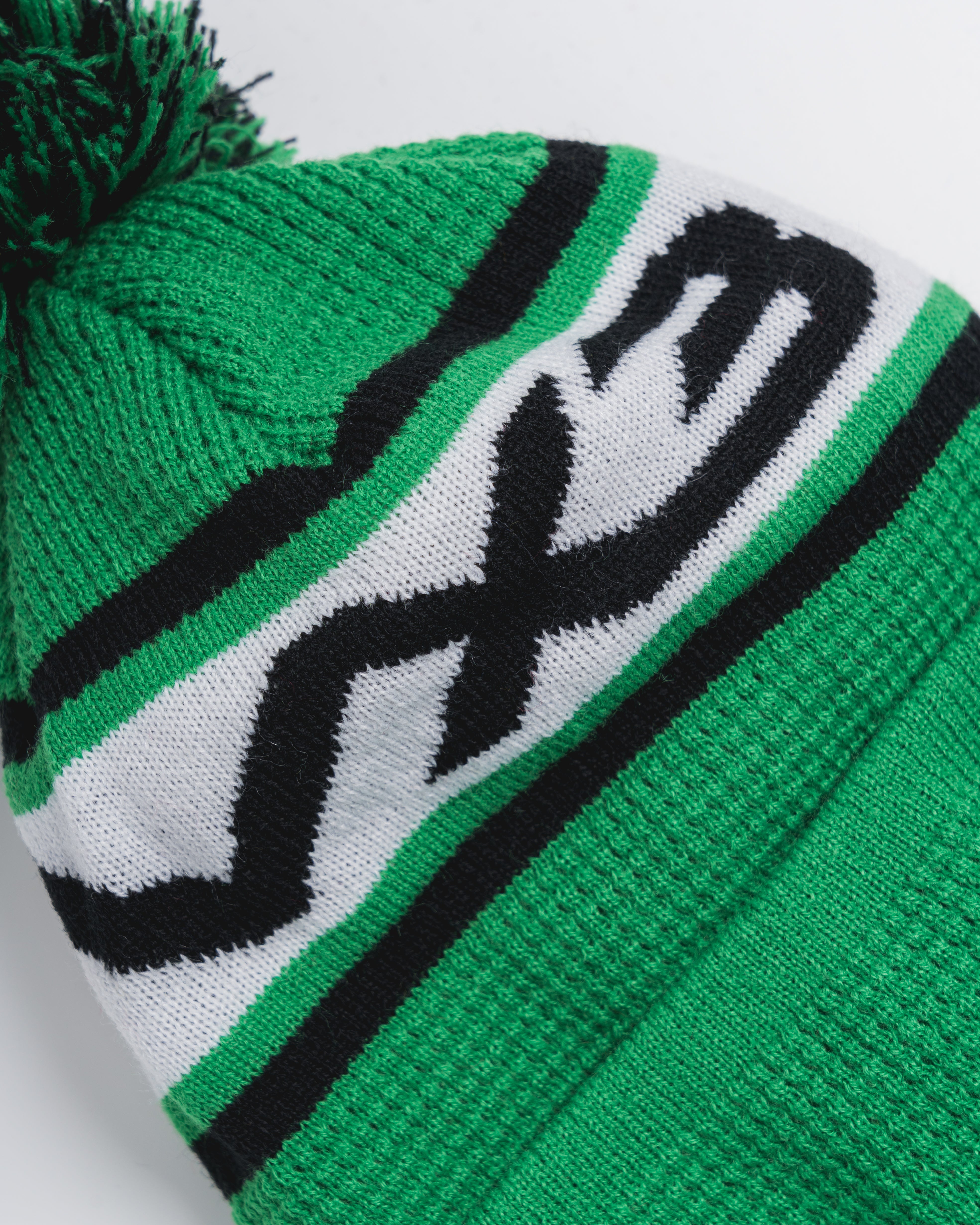 Waffle Knit Bobble Hat - Emerald/Black/White