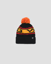 Waffle Knit Bobble Hat - Black/Amber/Red