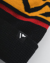 Waffle Knit Bobble Hat - Black/Amber/Red