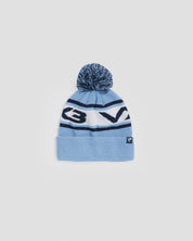 Waffle Knit Bobble Hat - Sky/Navy/White