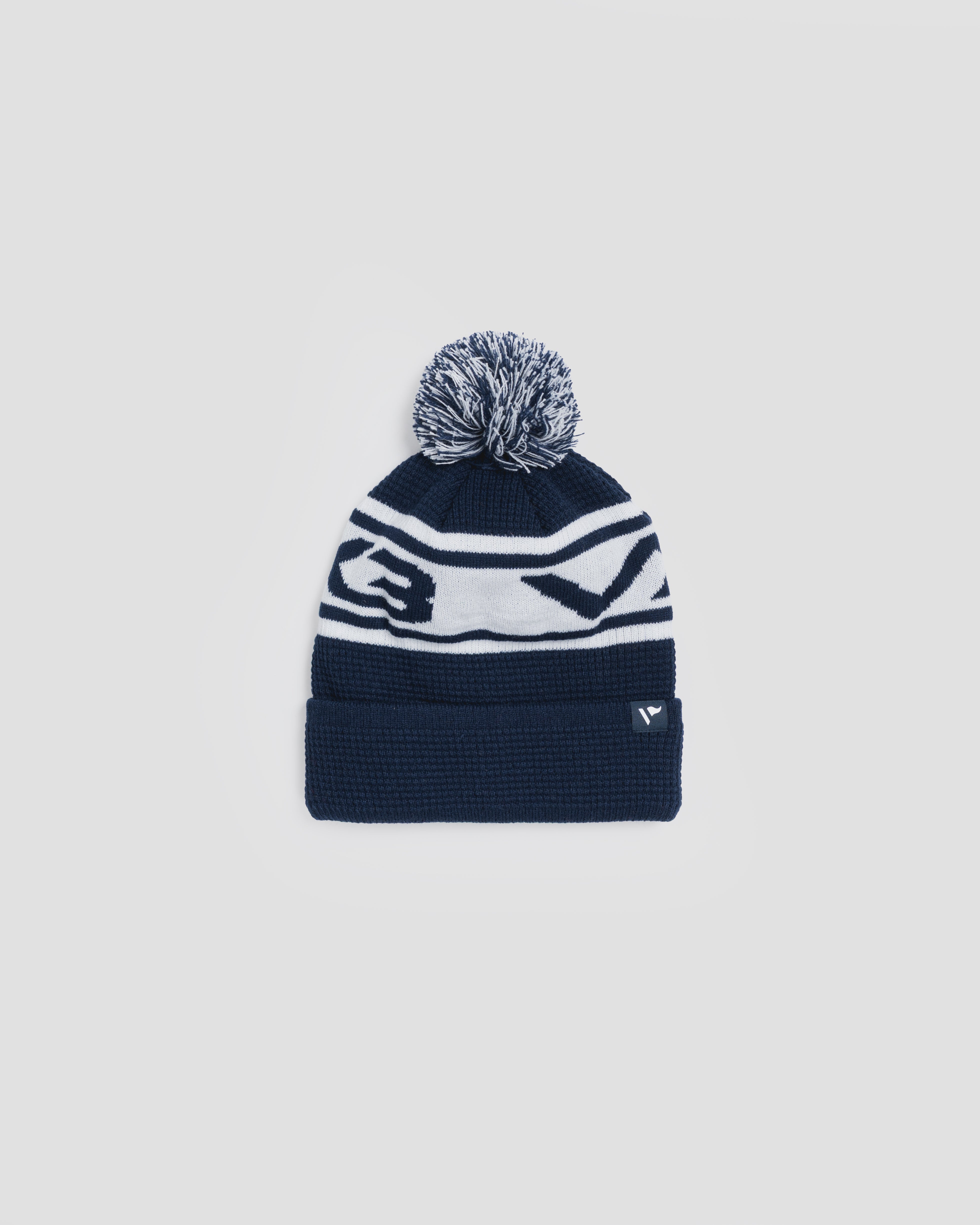 Waffle Knit Bobble Hat - Navy/White
