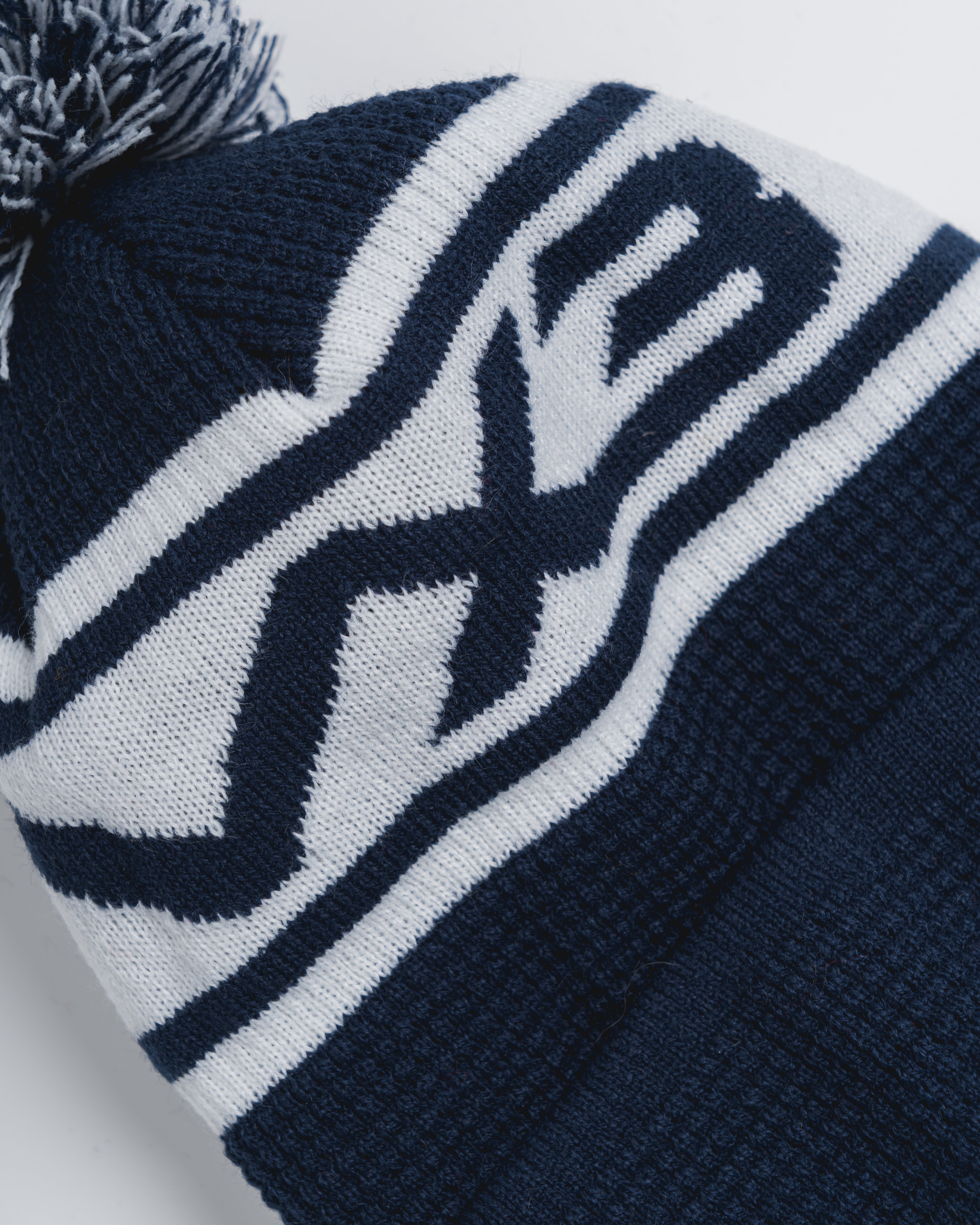 Waffle Knit Bobble Hat - Navy/White