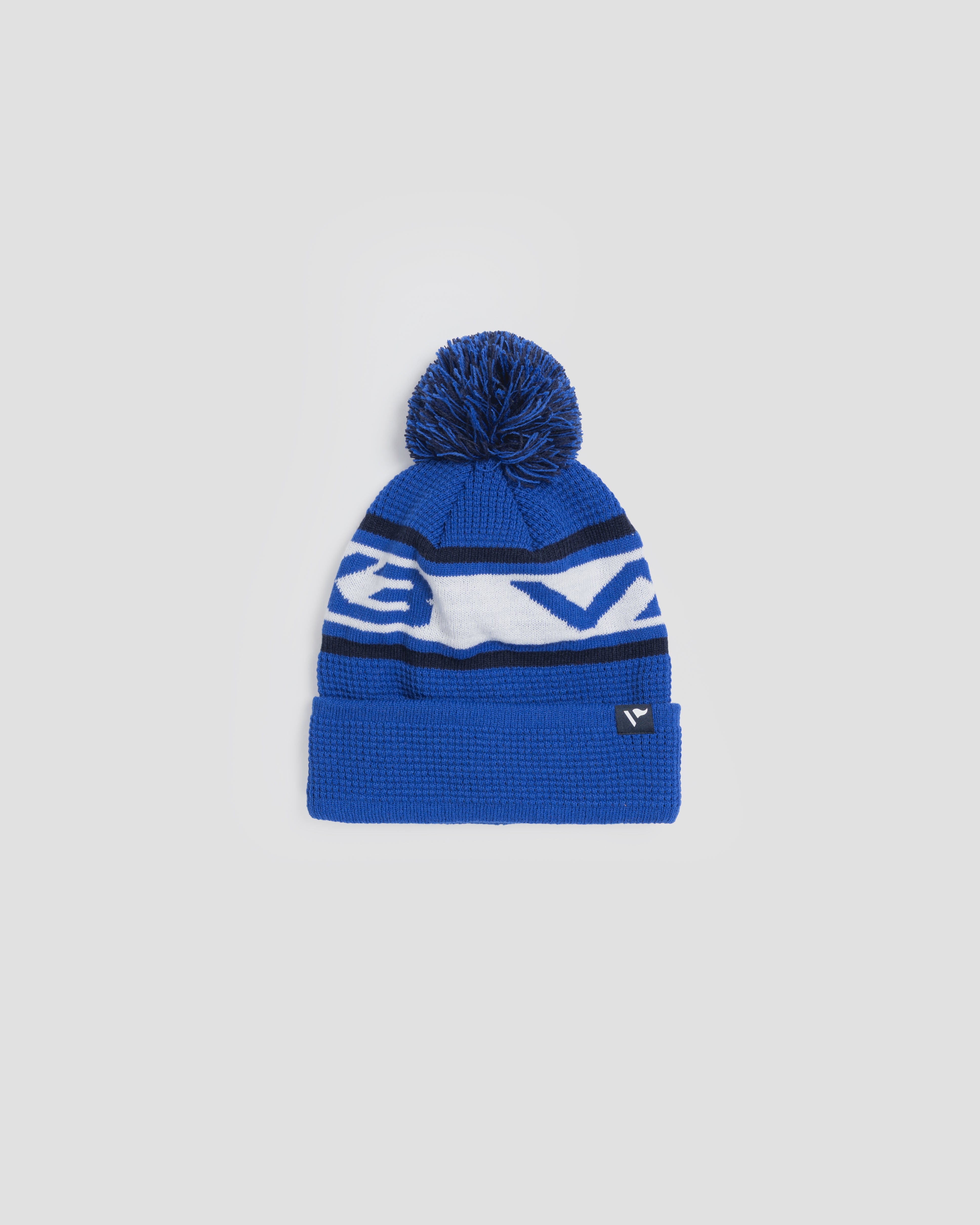 Waffle Knit Bobble Hat - Royal/Navy/White