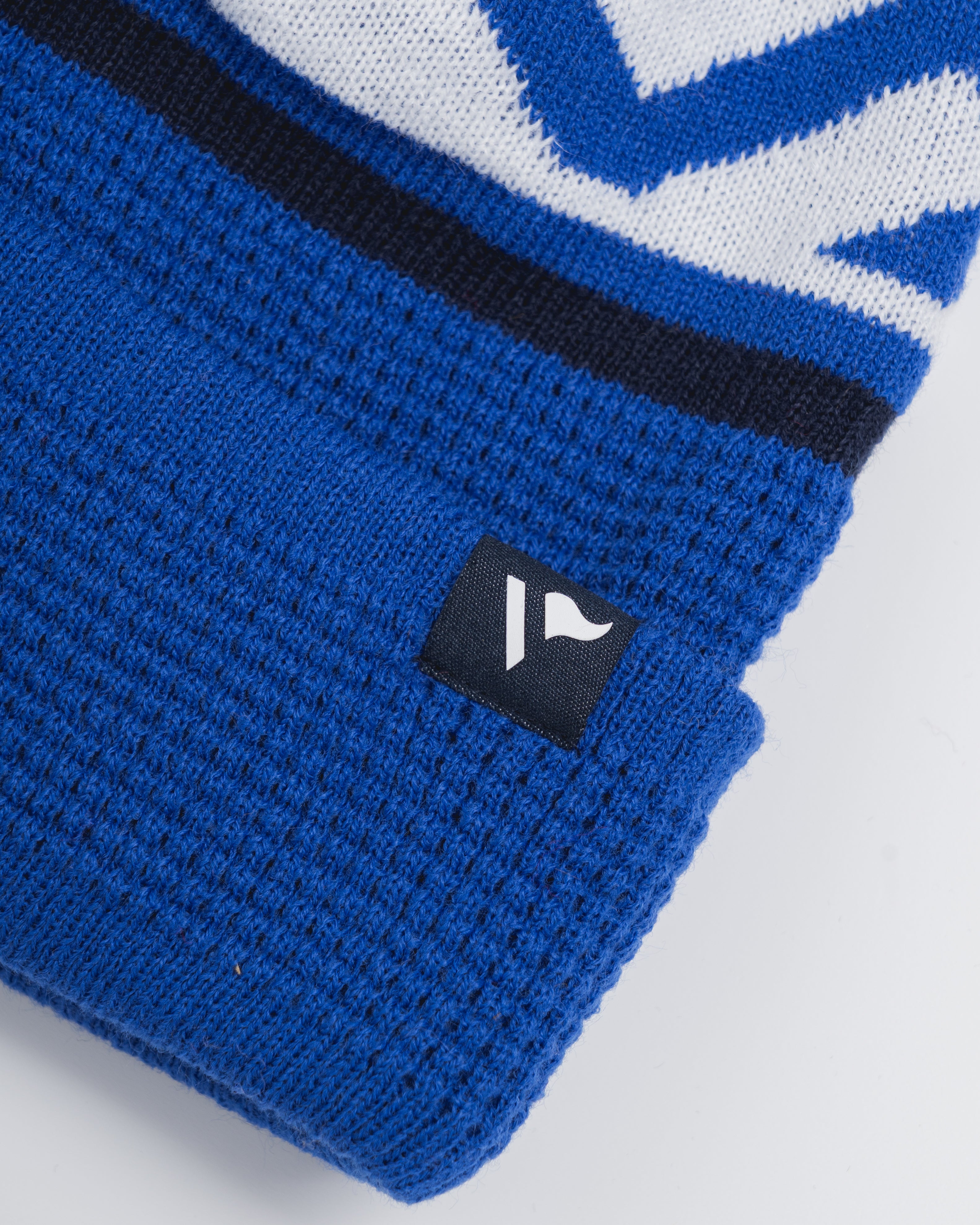Waffle Knit Bobble Hat - Royal/Navy/White