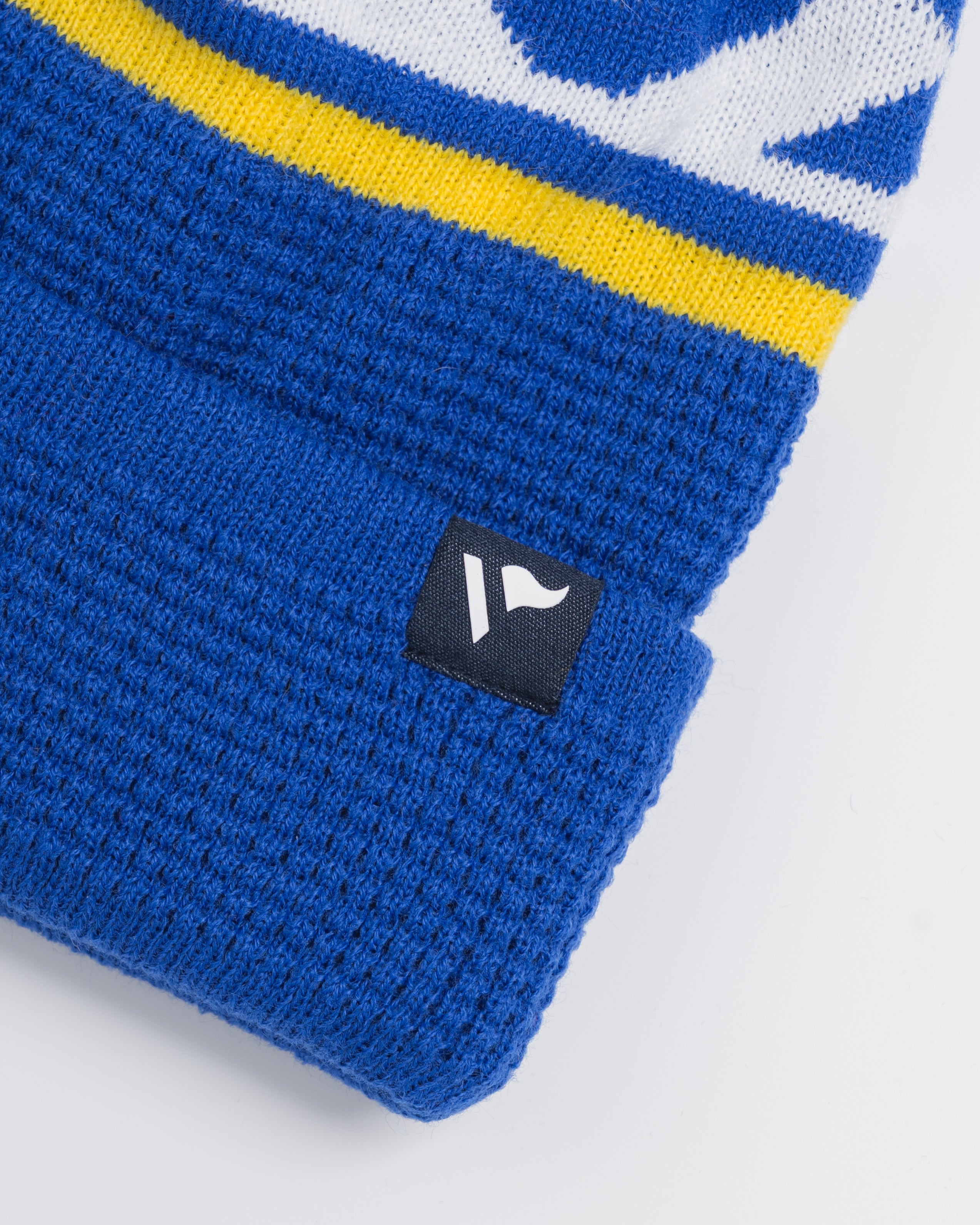 Waffle Knit Bobble Hat - Royal/Yellow/White