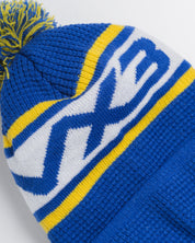 Waffle Knit Bobble Hat - Royal/Yellow/White