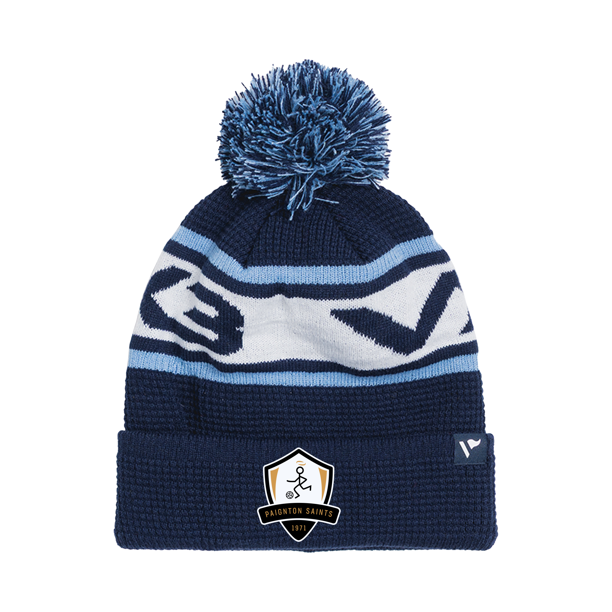 Paignton Saints Waffle Knit Bobble Hat - Navy/Sky/White