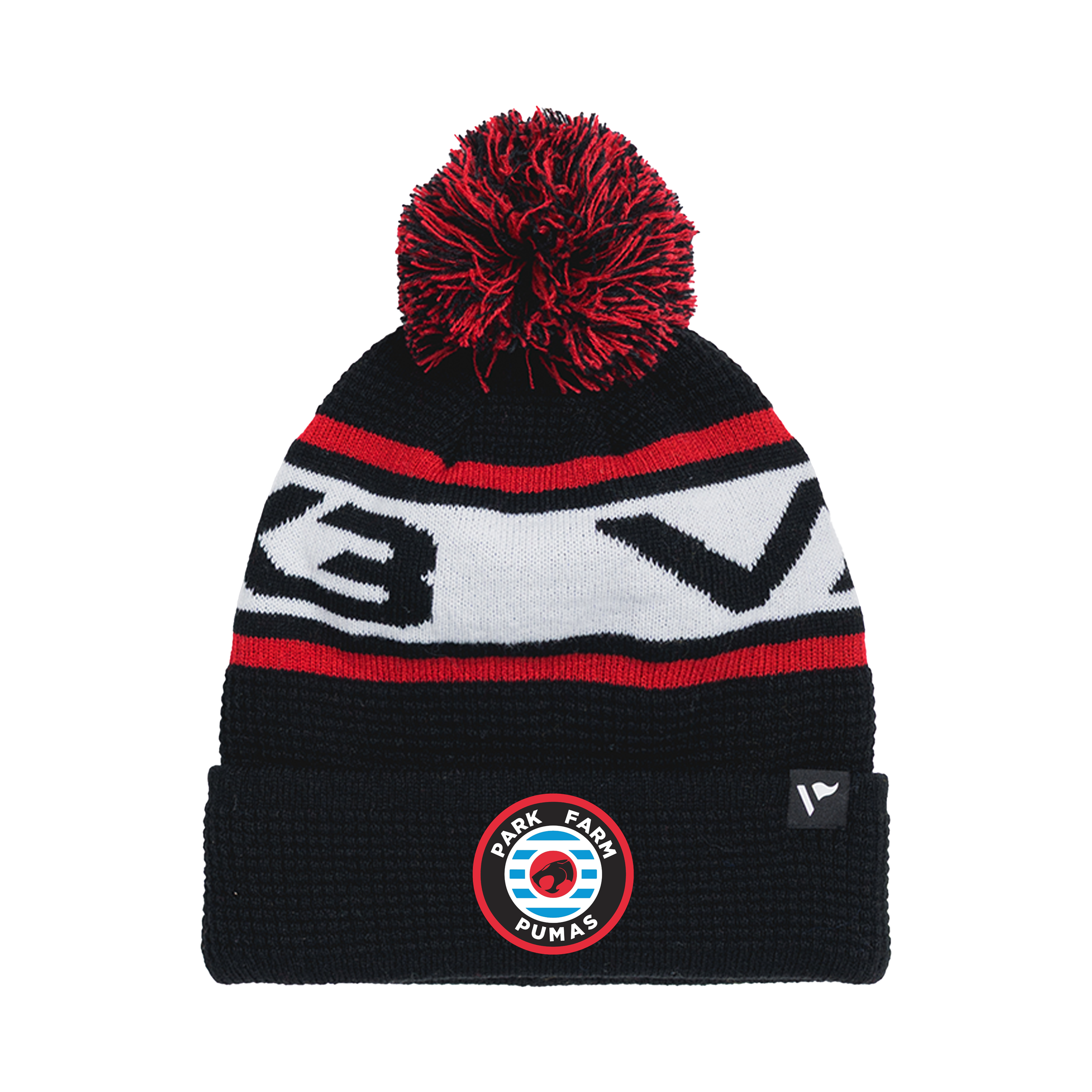 Park Farm Pumas FC Waffle Knit Bobble Hat - Black/Red/White