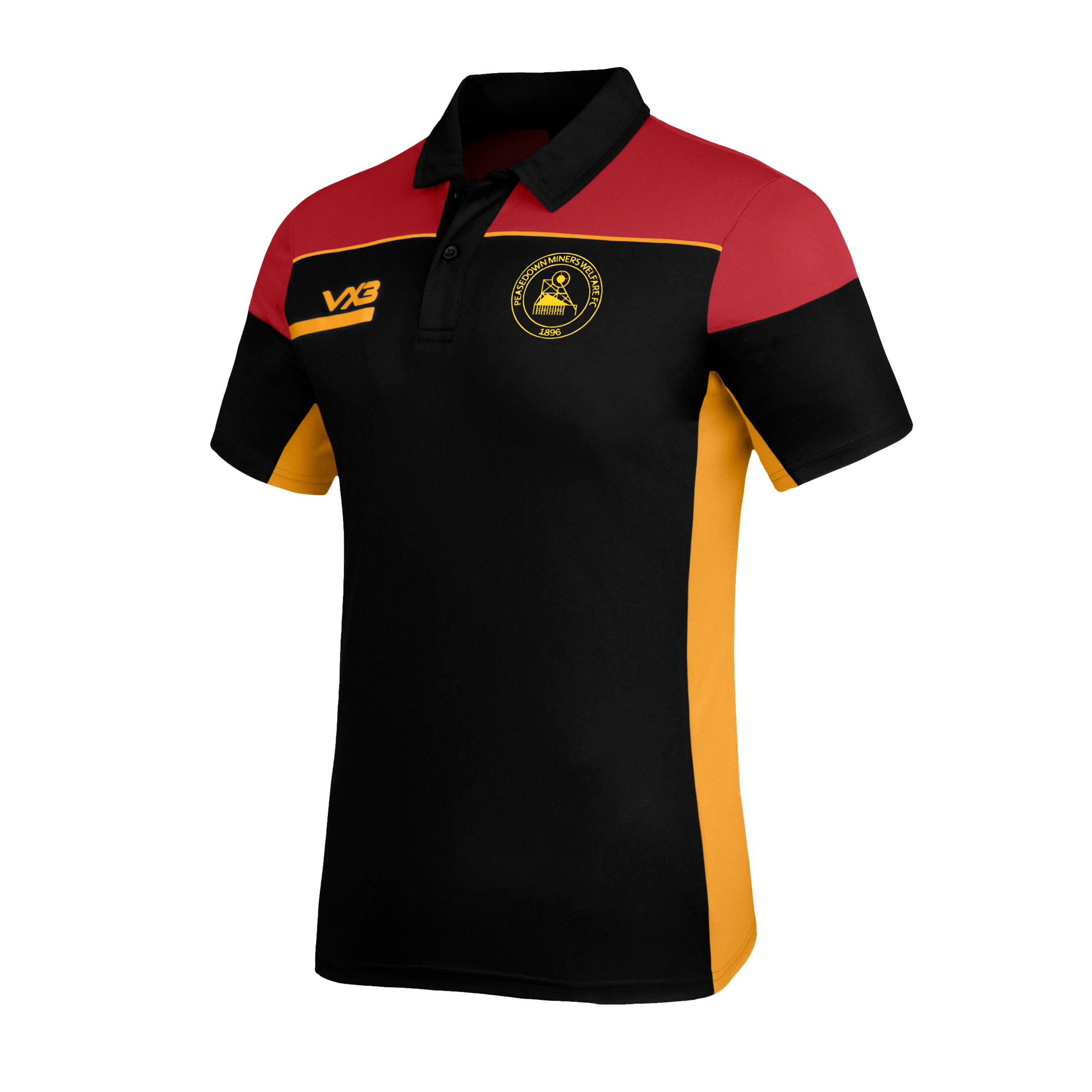 Peasedown Miners Welfare FC Opus Polo - Black Red Amber