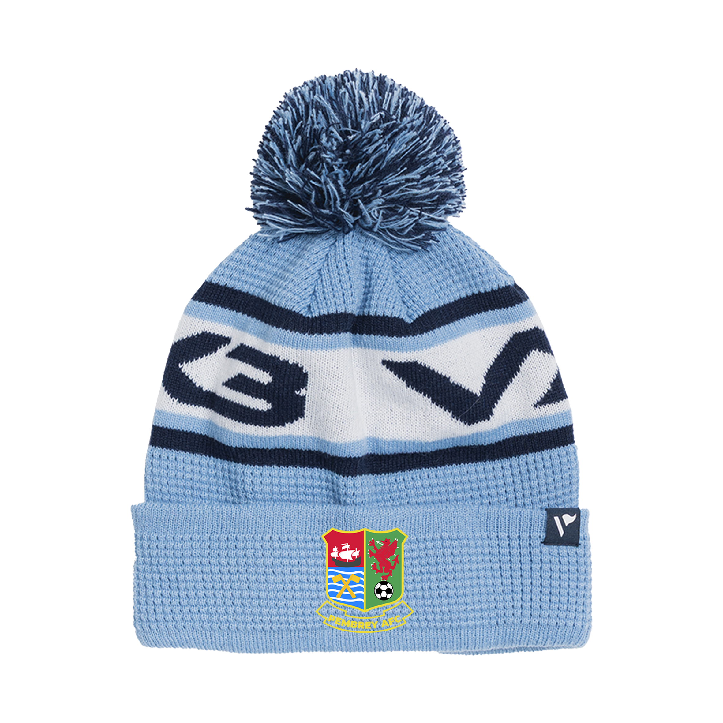 Pembrey AFC Waffle Knit Bobble Hat - Sky/Navy/White