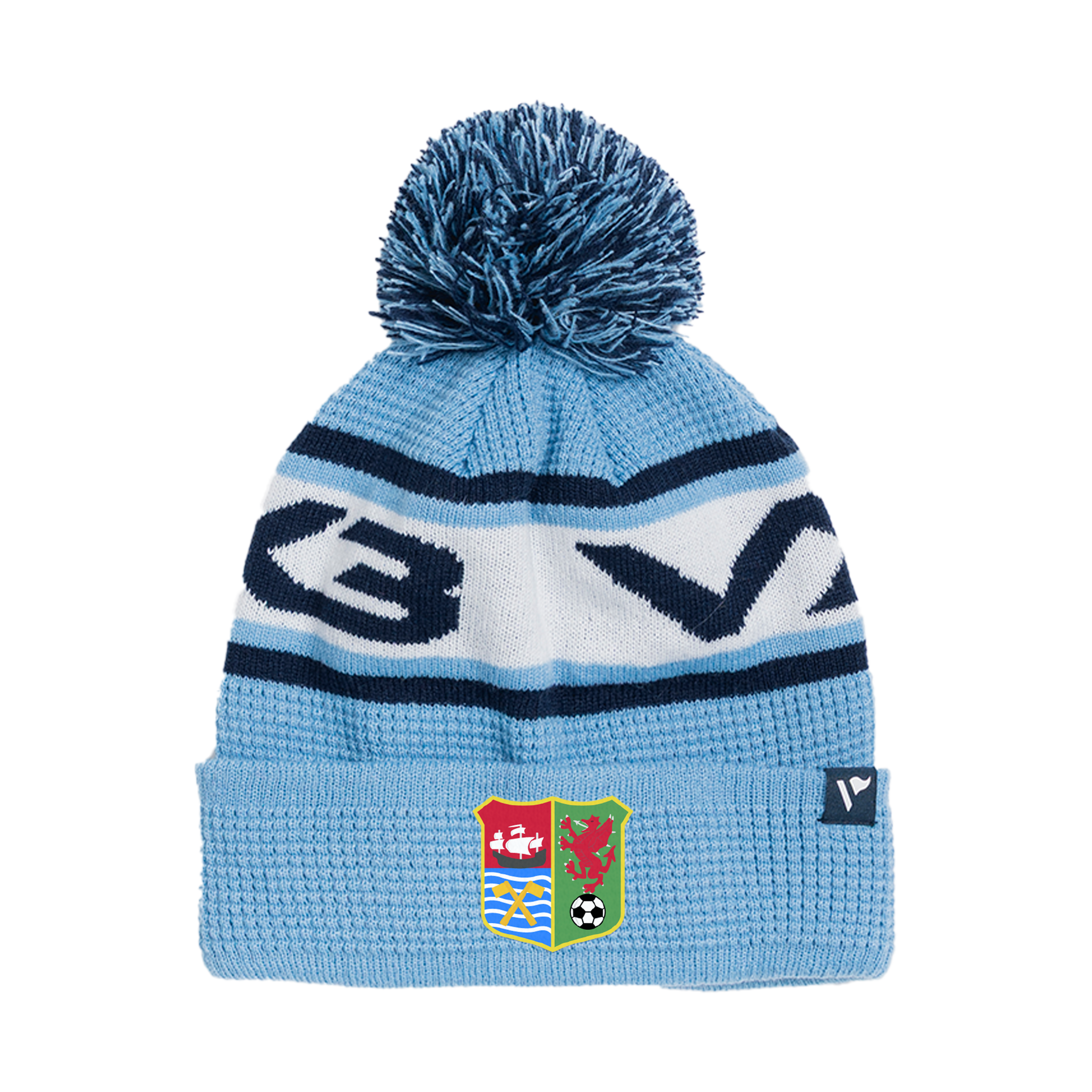 Pembrey AFC Waffle Knit Bobble Hat - Sky/Navy/White