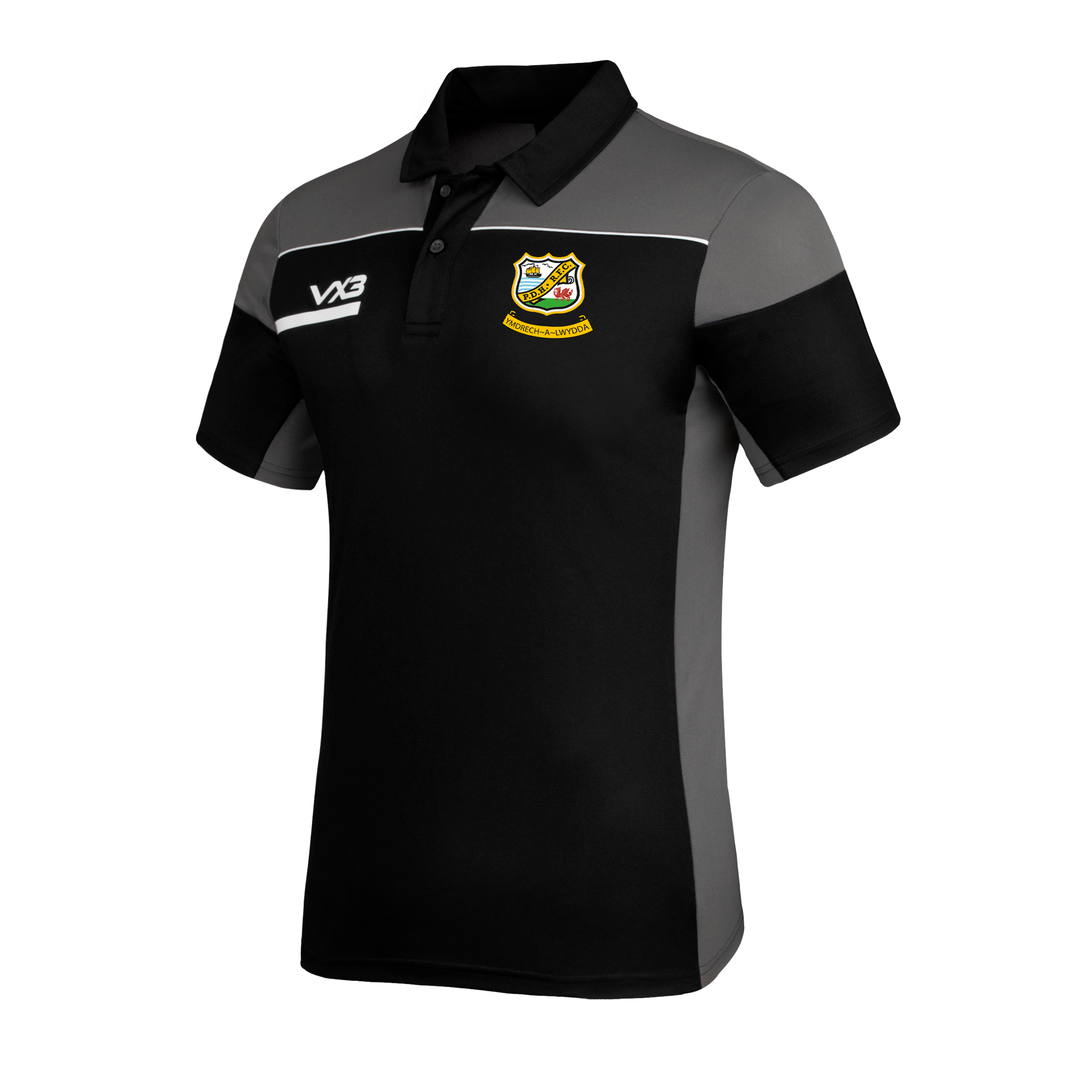 Pembroke Dock Harlequins RFC Opus Polo - Black Grey
