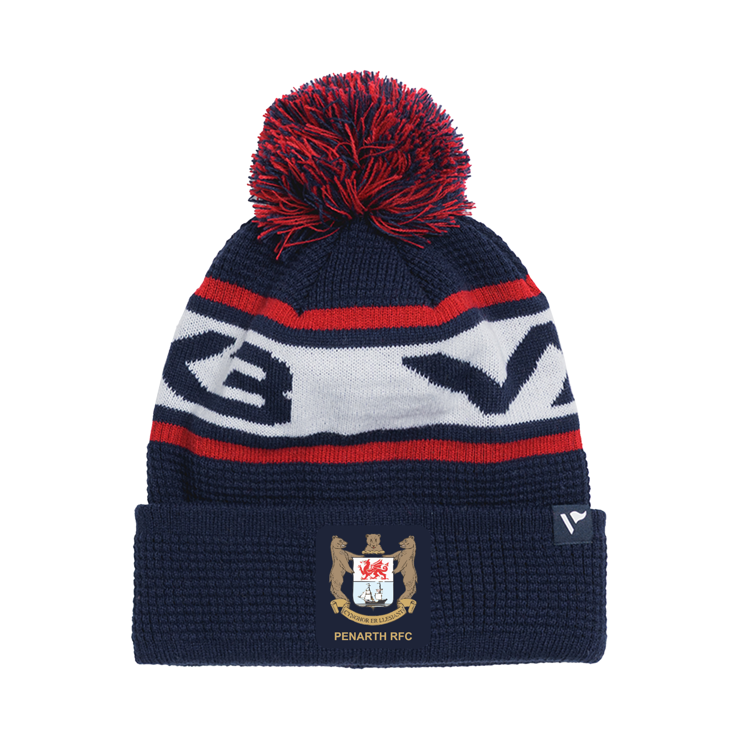 Penarth RFC Waffle Knit Bobble Hat - Navy/Red/White