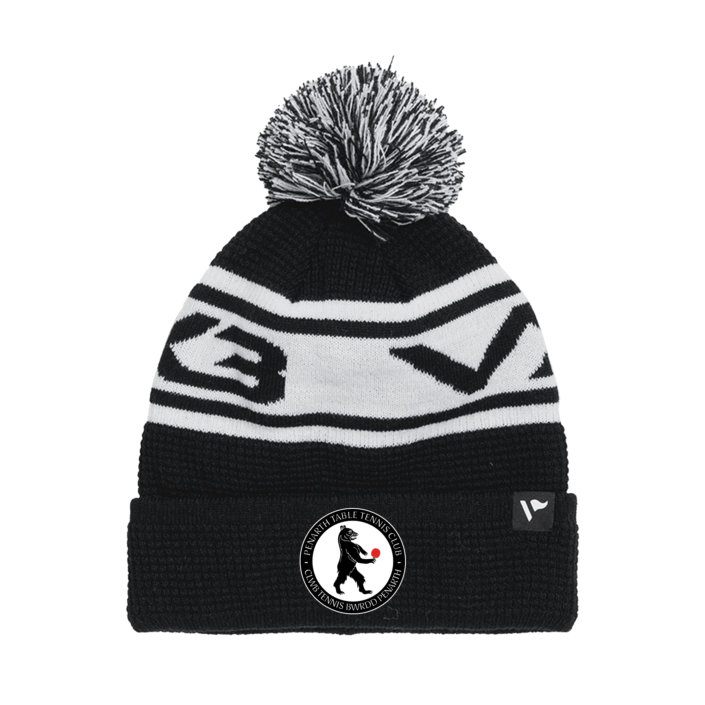 Penarth Table Tennis Waffle Knit Bobble Hat - Black/White