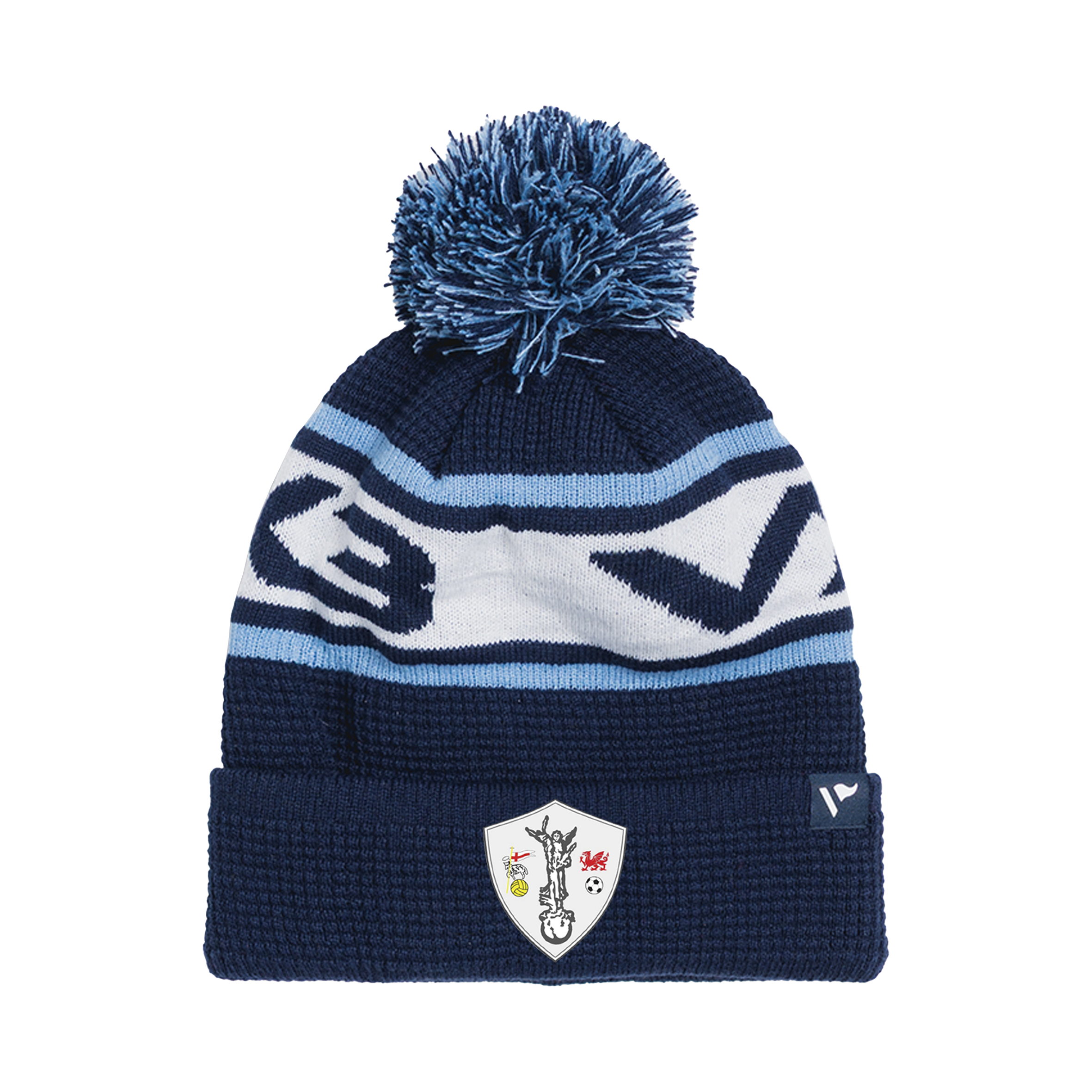Pencoed BGC Waffle Knit Bobble Hat - Navy/Sky/White
