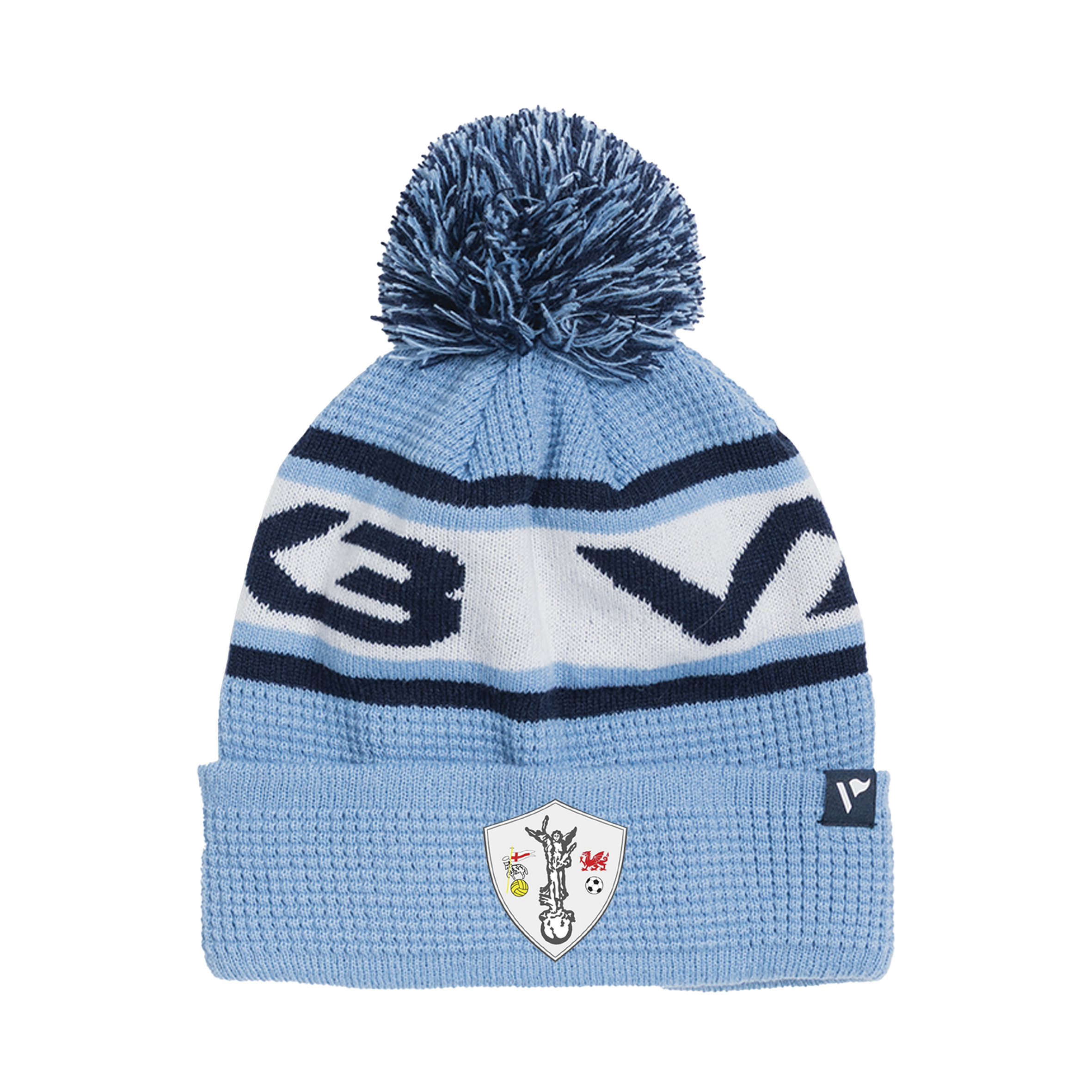 Pencoed BGC Waffle Knit Bobble Hat - Sky/Navy/White
