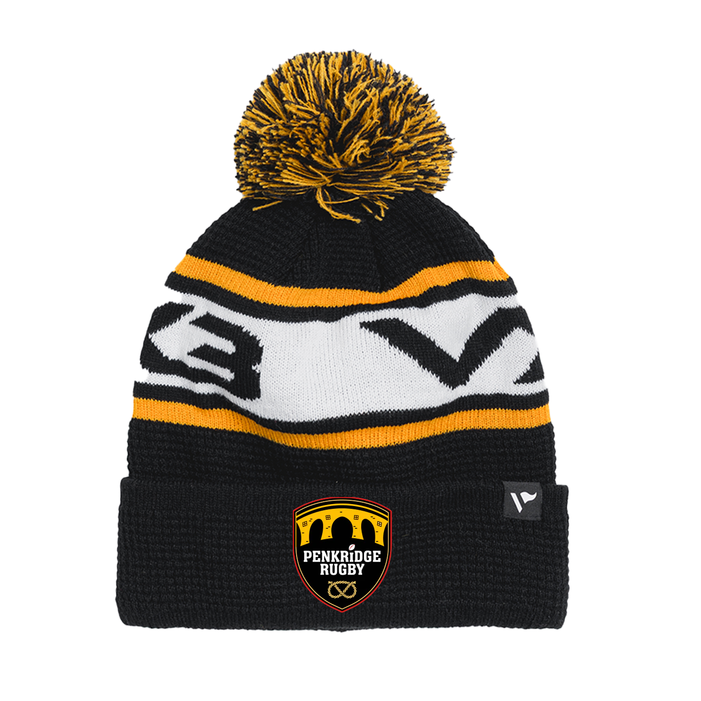 Penkridge RUFC Waffle Knit Bobble Hat - Black/Amber/White
