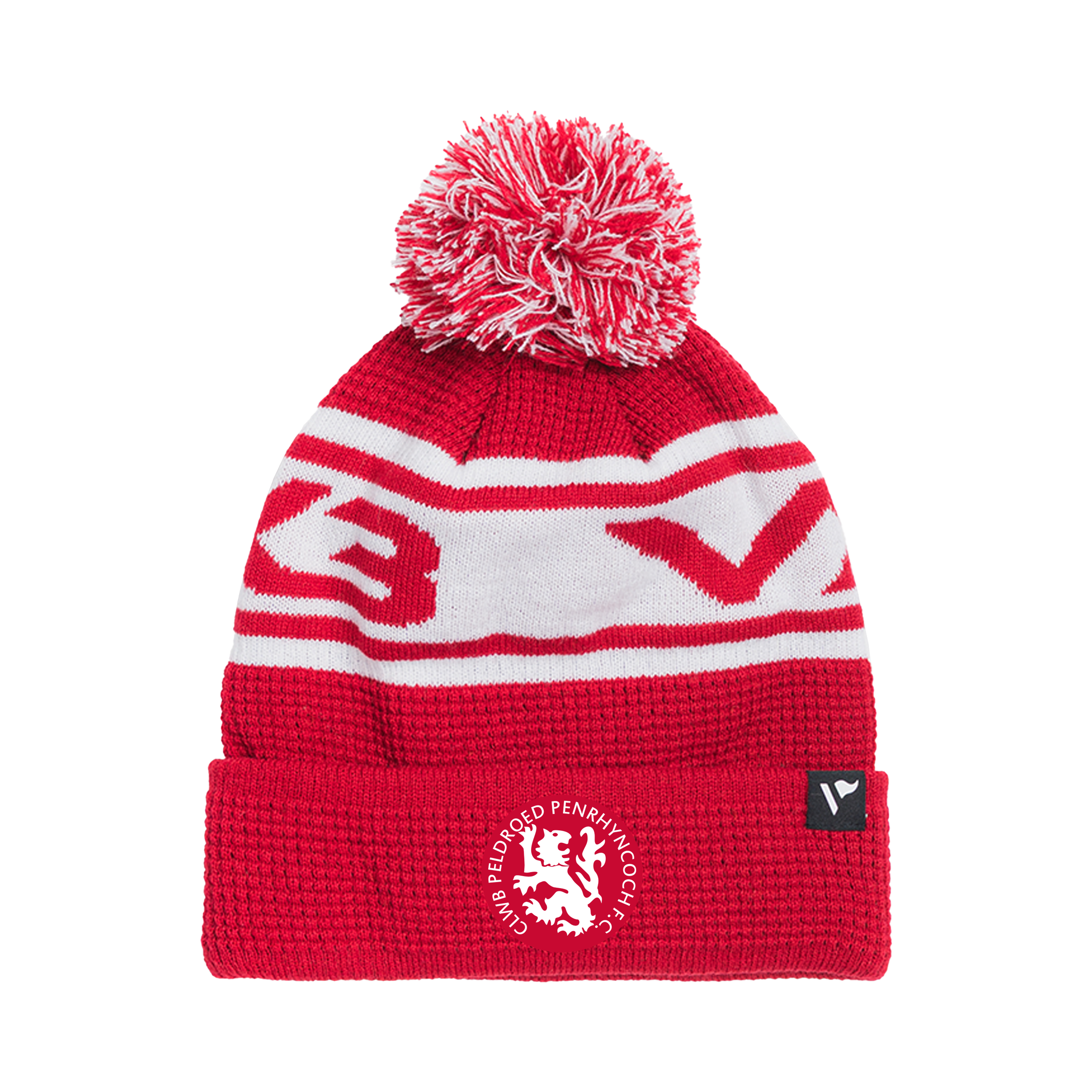 Penrhyncoch FC Waffle Knit Bobble Hat - Red/White