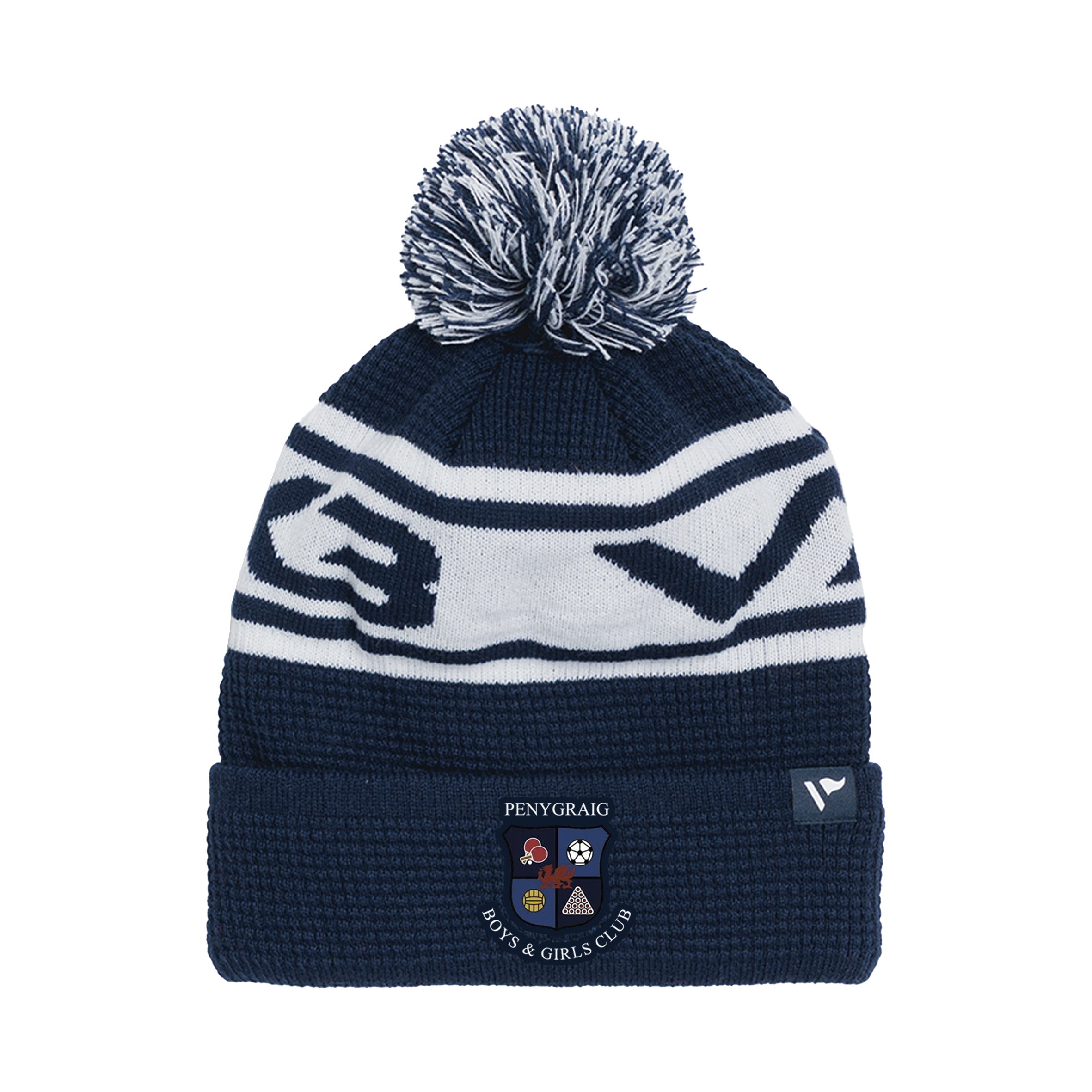 Penygraig Boys and Girls Club Waffle Knit Bobble Hat - Navy/White