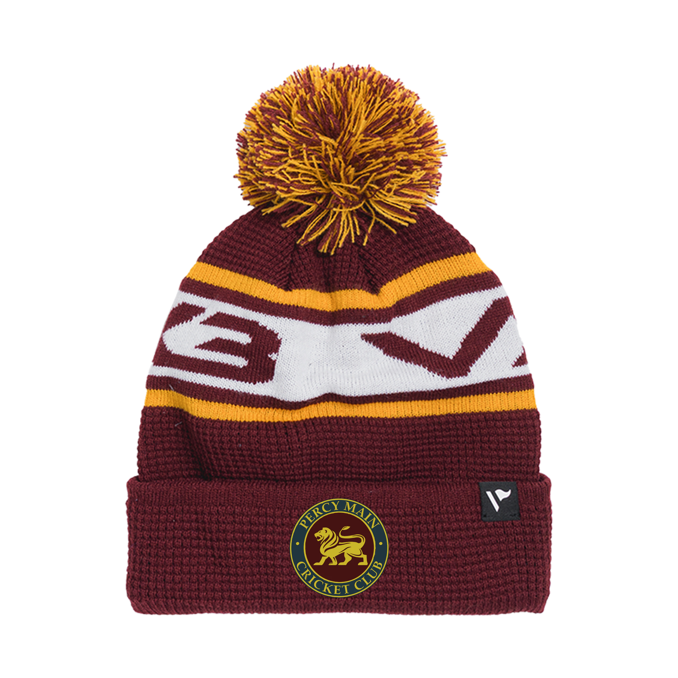 Percy Main Cricket Club Waffle Knit Bobble Hat - Maroon/Amber/White