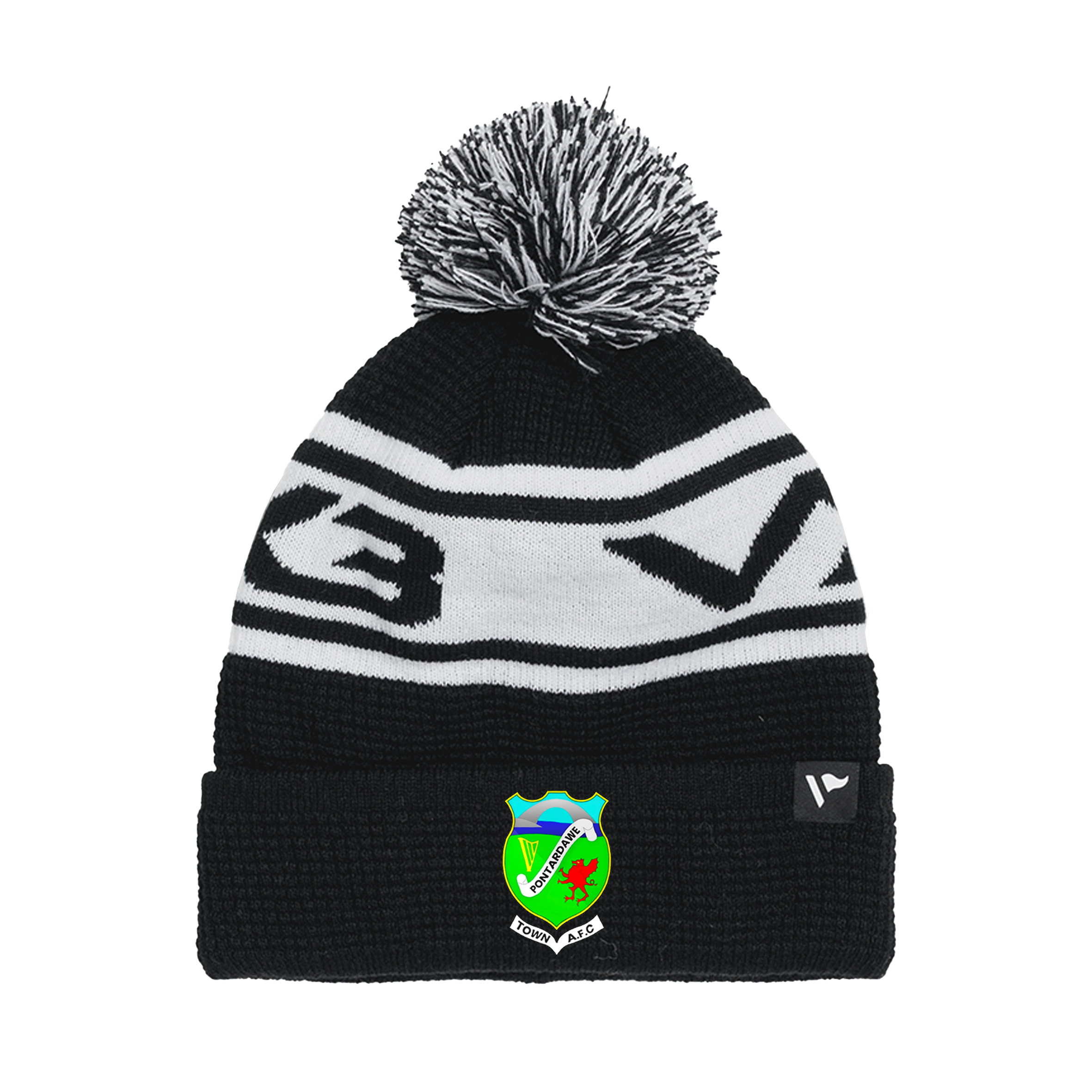 Pontardawe Town AFC Waffle Knit Bobble Hat - Black/White