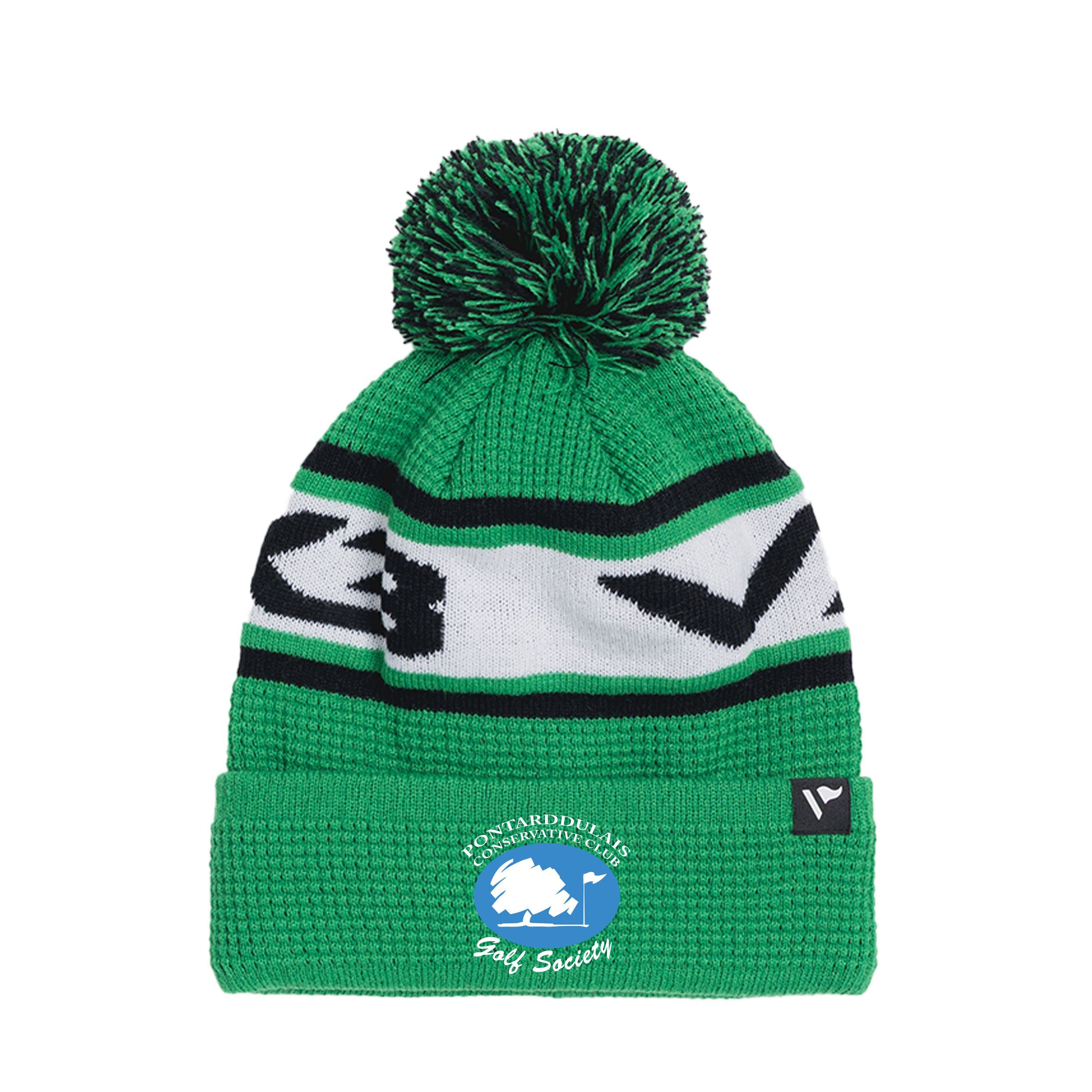 Pontarddulais Con Golf Society Waffle Knit Bobble Hat - Emerald/Black/White