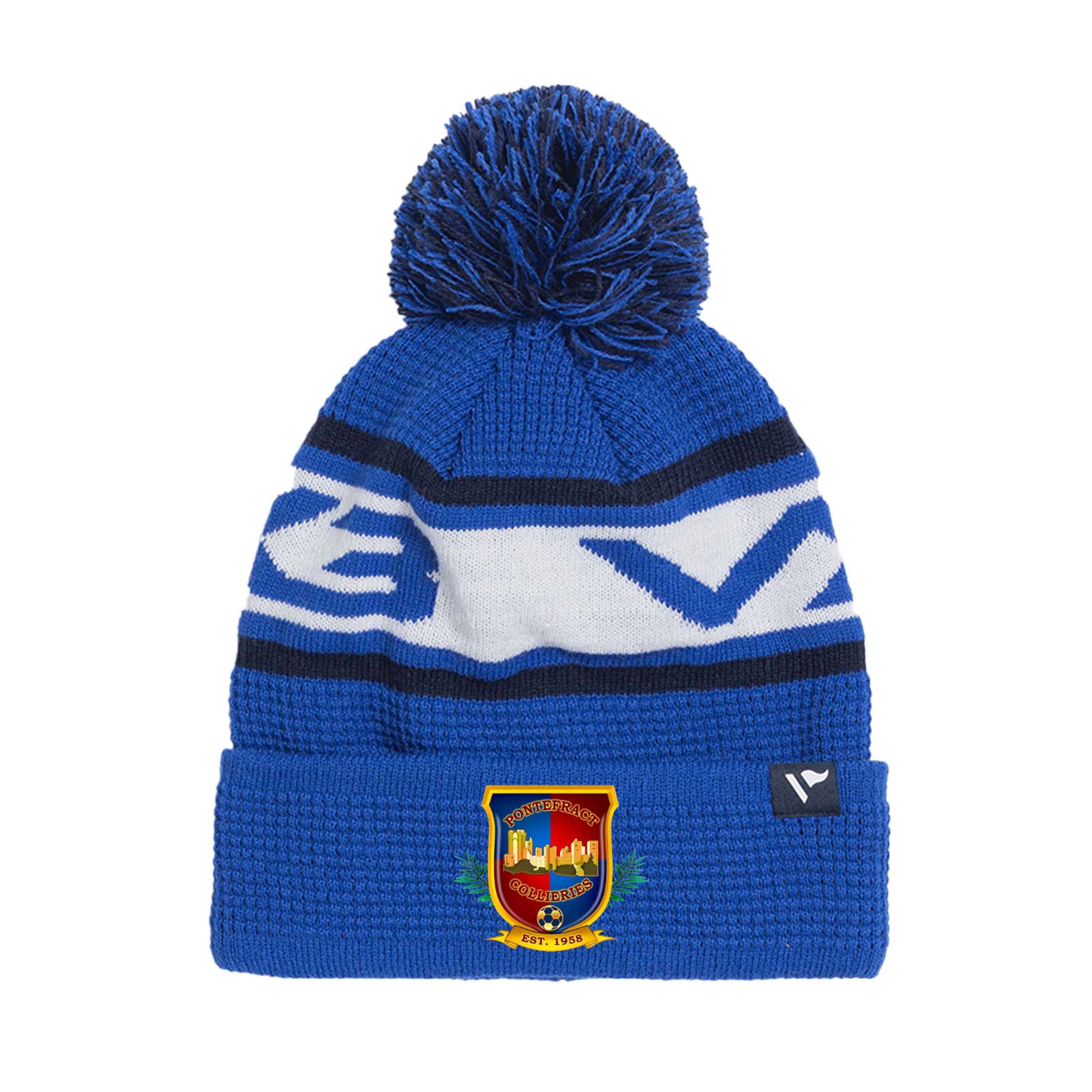 Pontefract Collieries FC Waffle Knit Bobble Hat - Royal/Navy/White