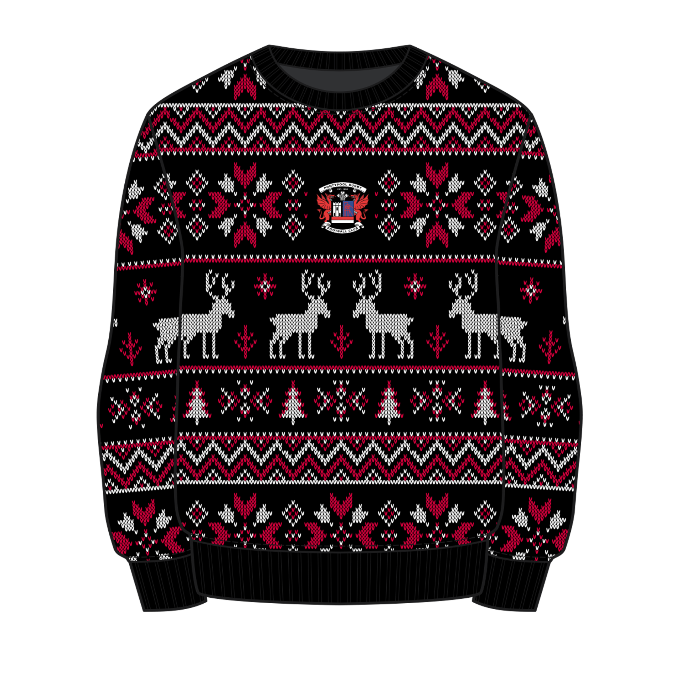 Pontypool RFC Christmas Jumper - Black/Red/White