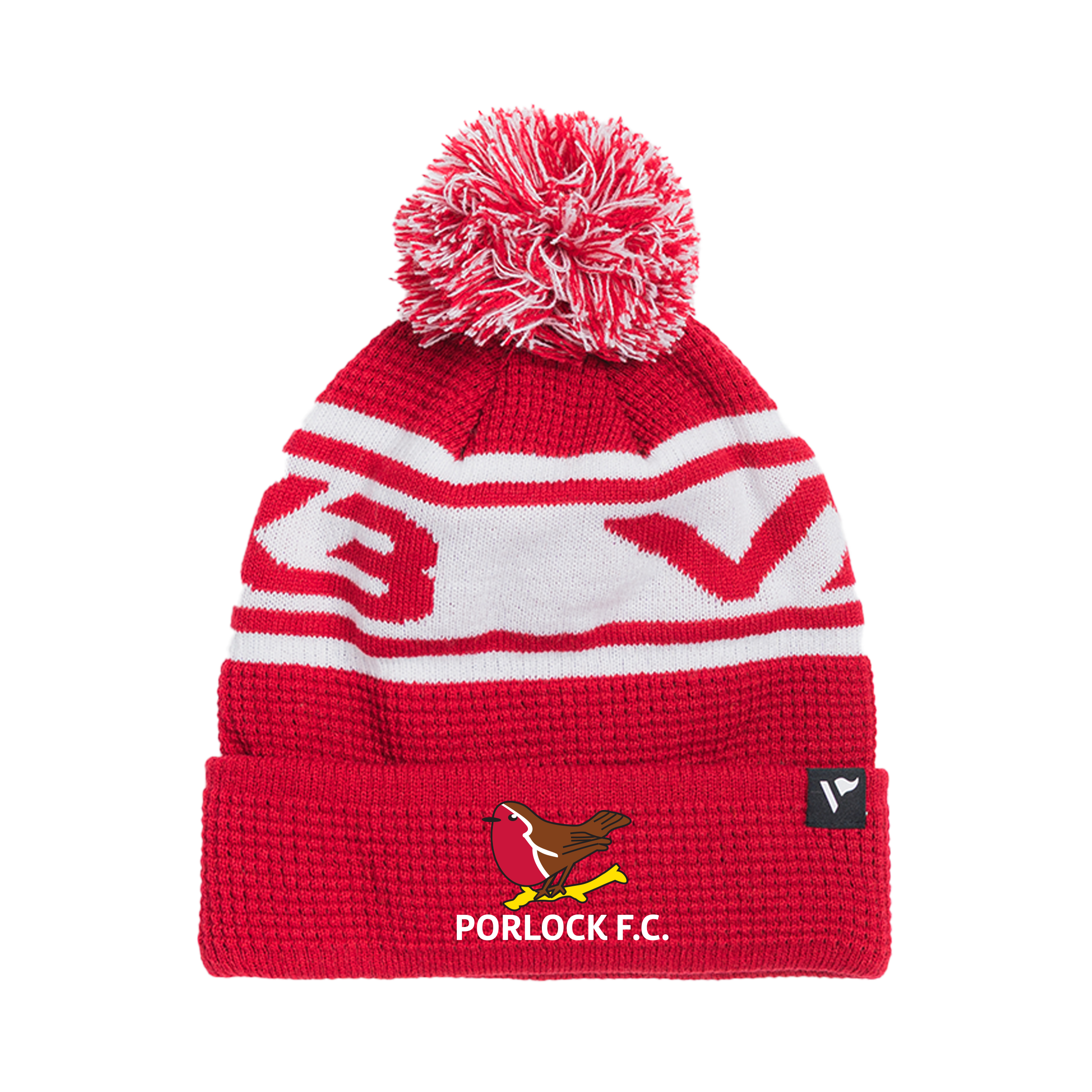 Porlock FC Waffle Knit Bobble Hat - Red/White