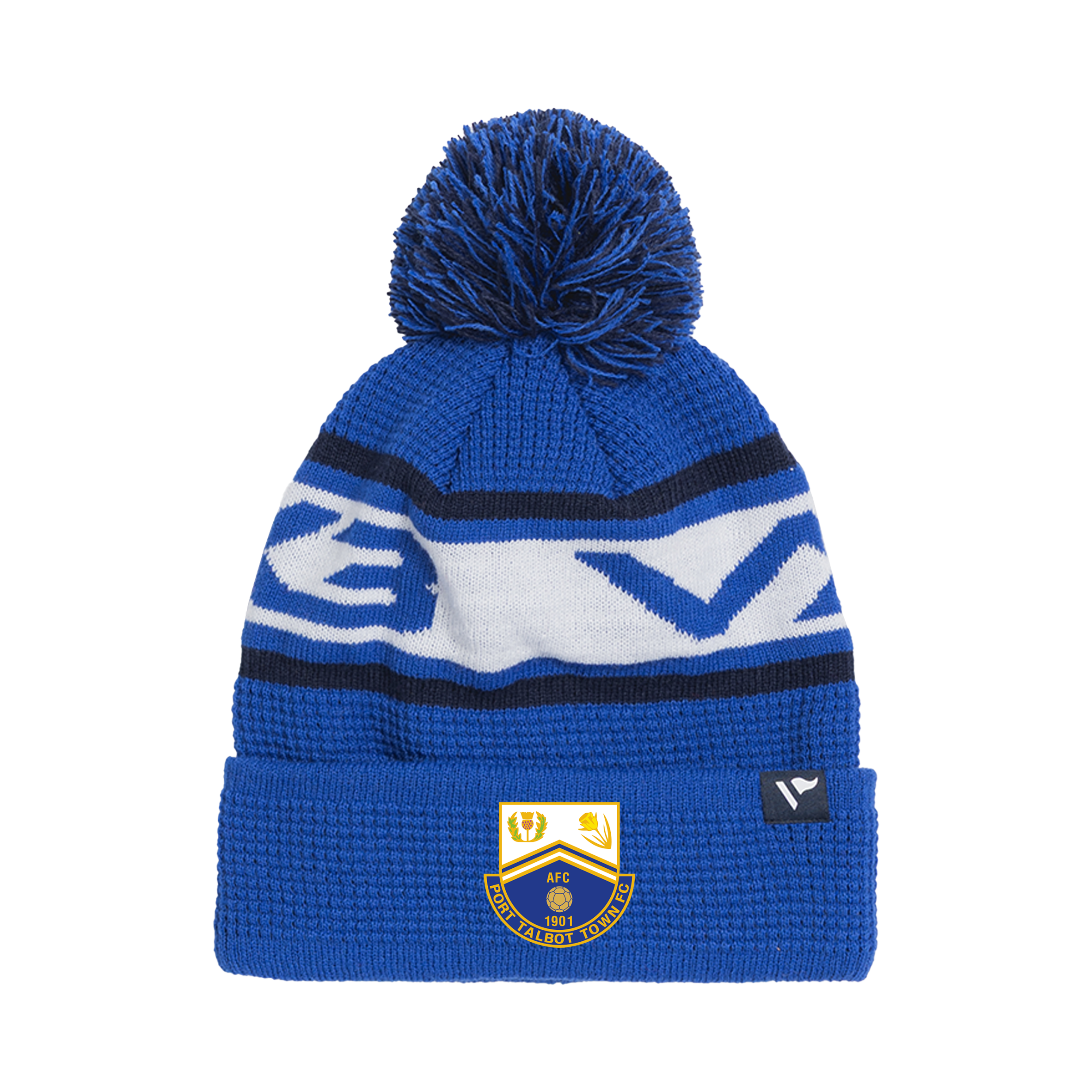 Port Talbot Town FC Waffle Knit Bobble Hat - Royal/Navy/White