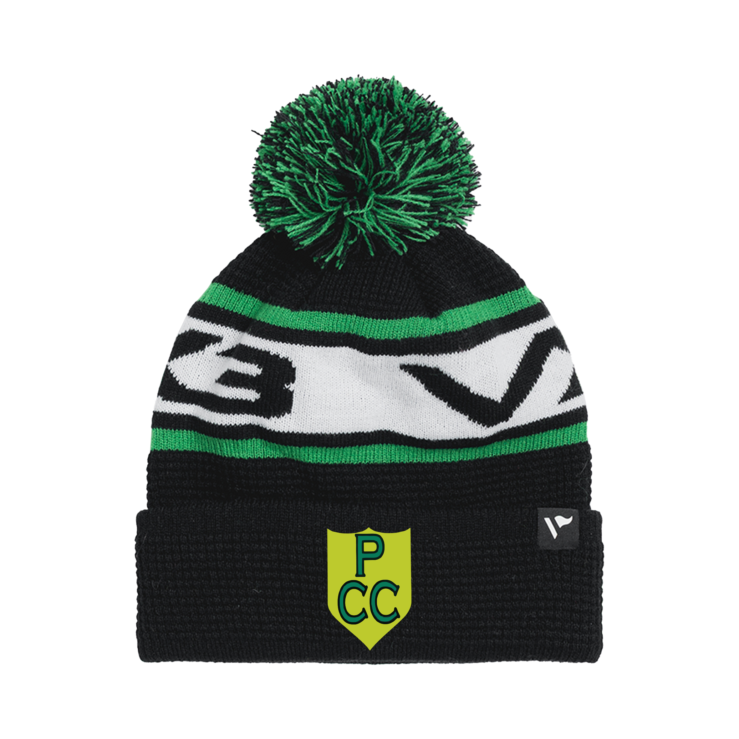Praze Cricket Club Waffle Knit Bobble Hat - Black/Emerald/White