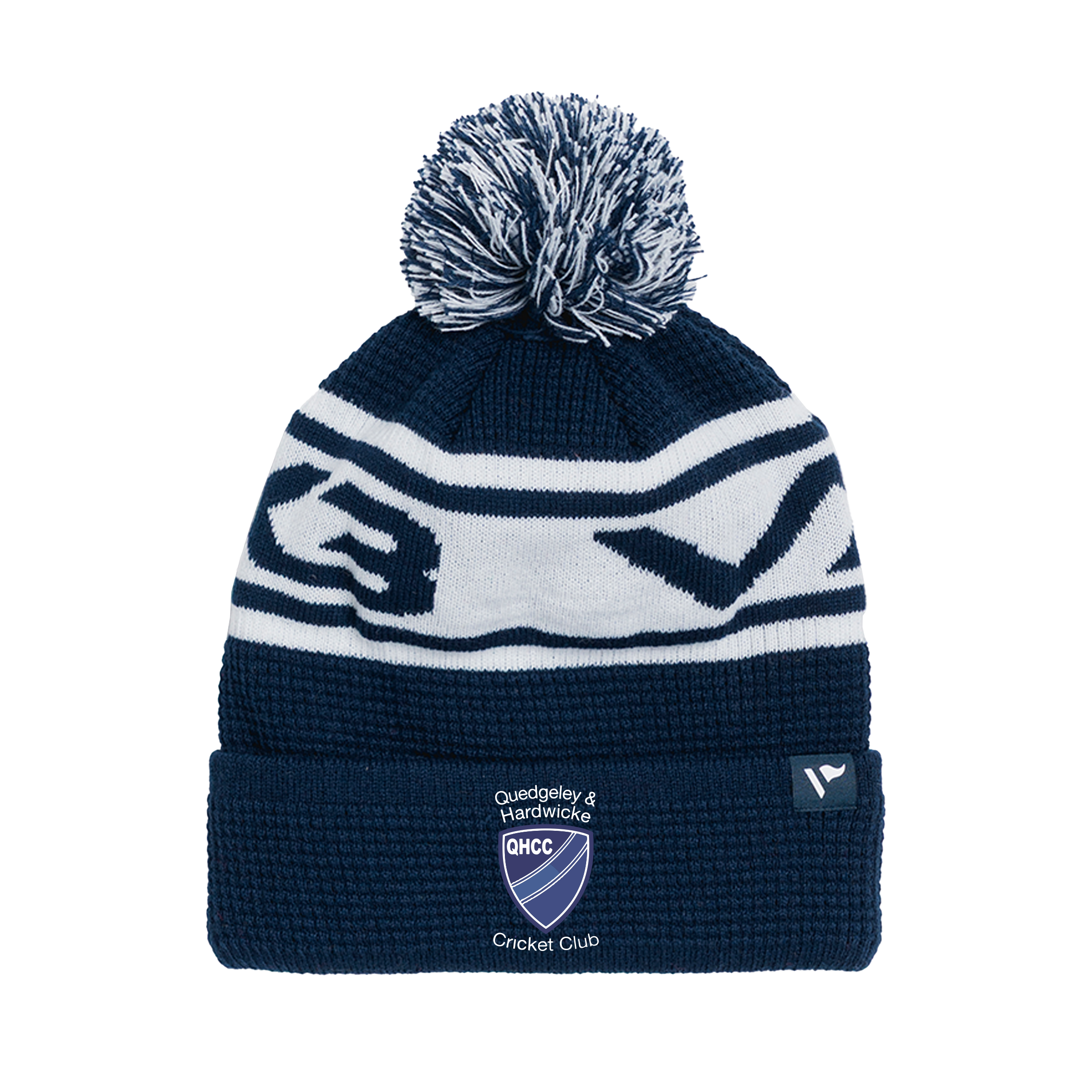 Quedgeley & Hardwicke Cricket Club  Waffle Knit Bobble Hat - Navy/White