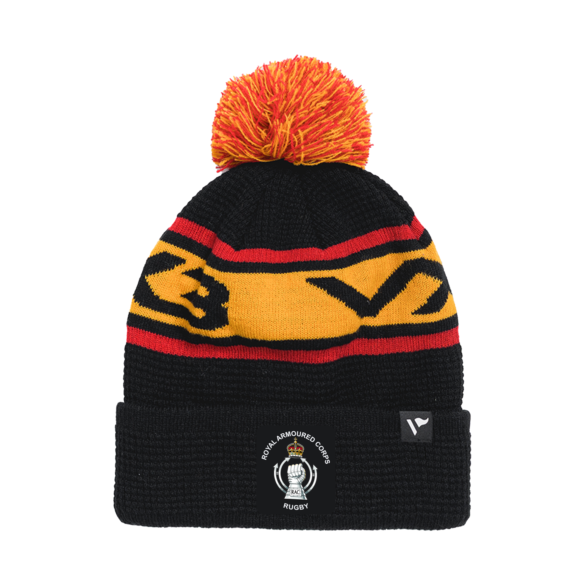 RAC Rugby Waffle Knit Bobble Hat - Black/Red/Amber