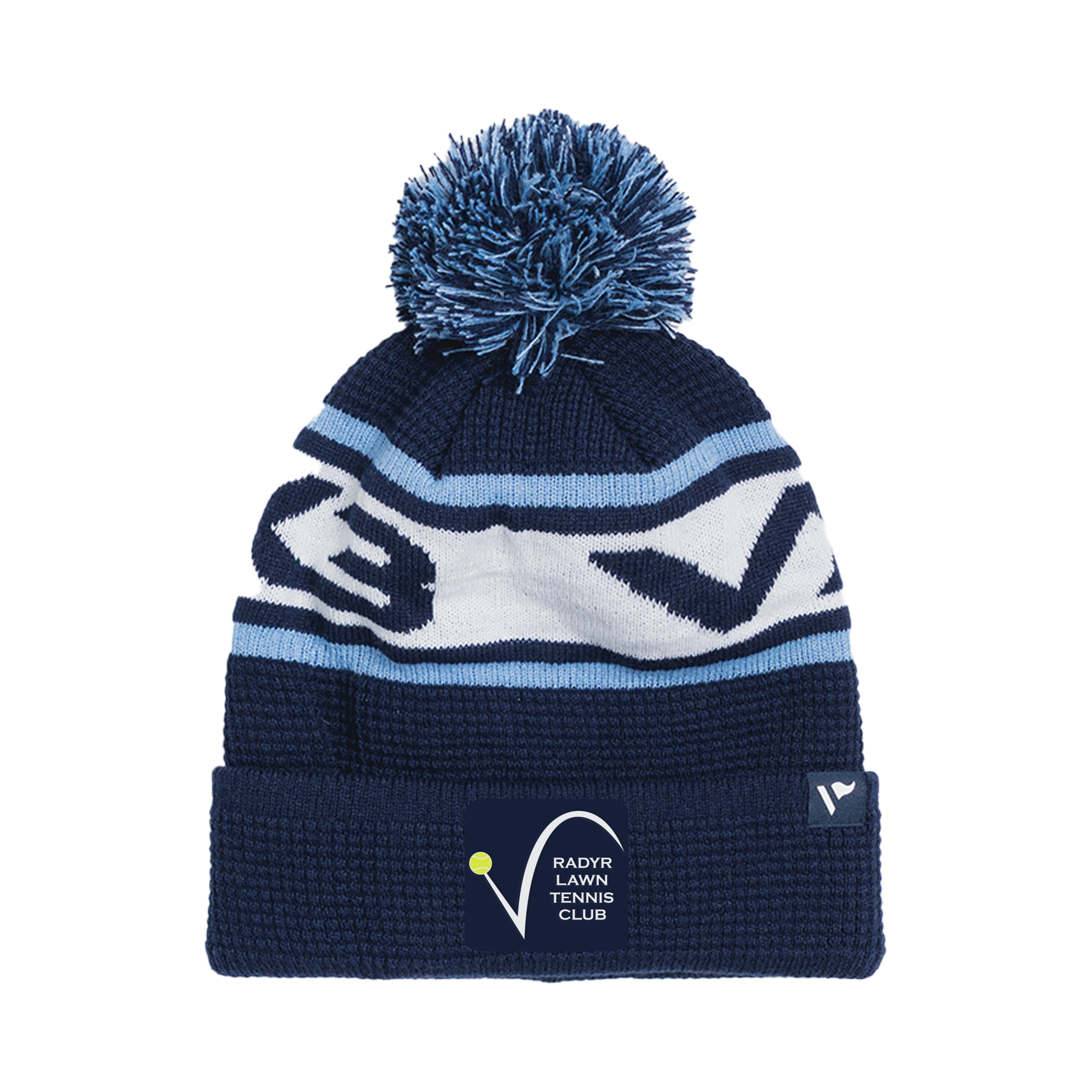 Radyr Tennis Club Waffle Knit Bobble Hat - Navy/Sky/White
