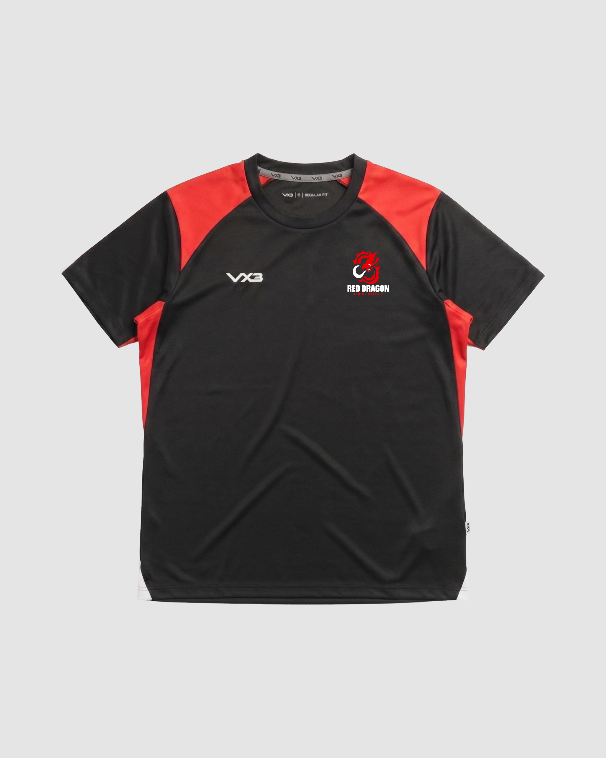 Red Dragon Junior Netball Vertex Youth Tee -Black/Red/White