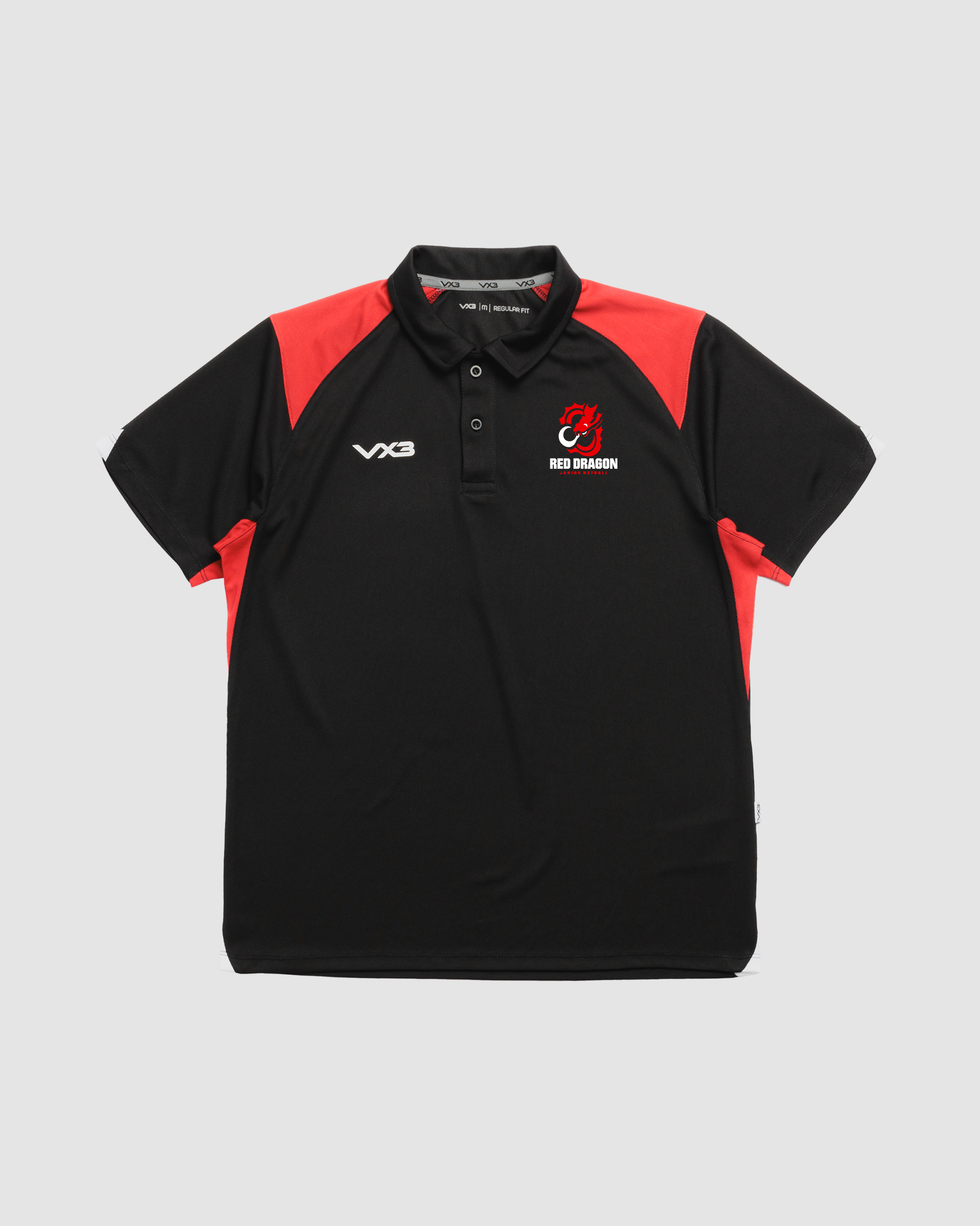 Red Dragon Junior Netball Vertex Polo -Black/Red/White