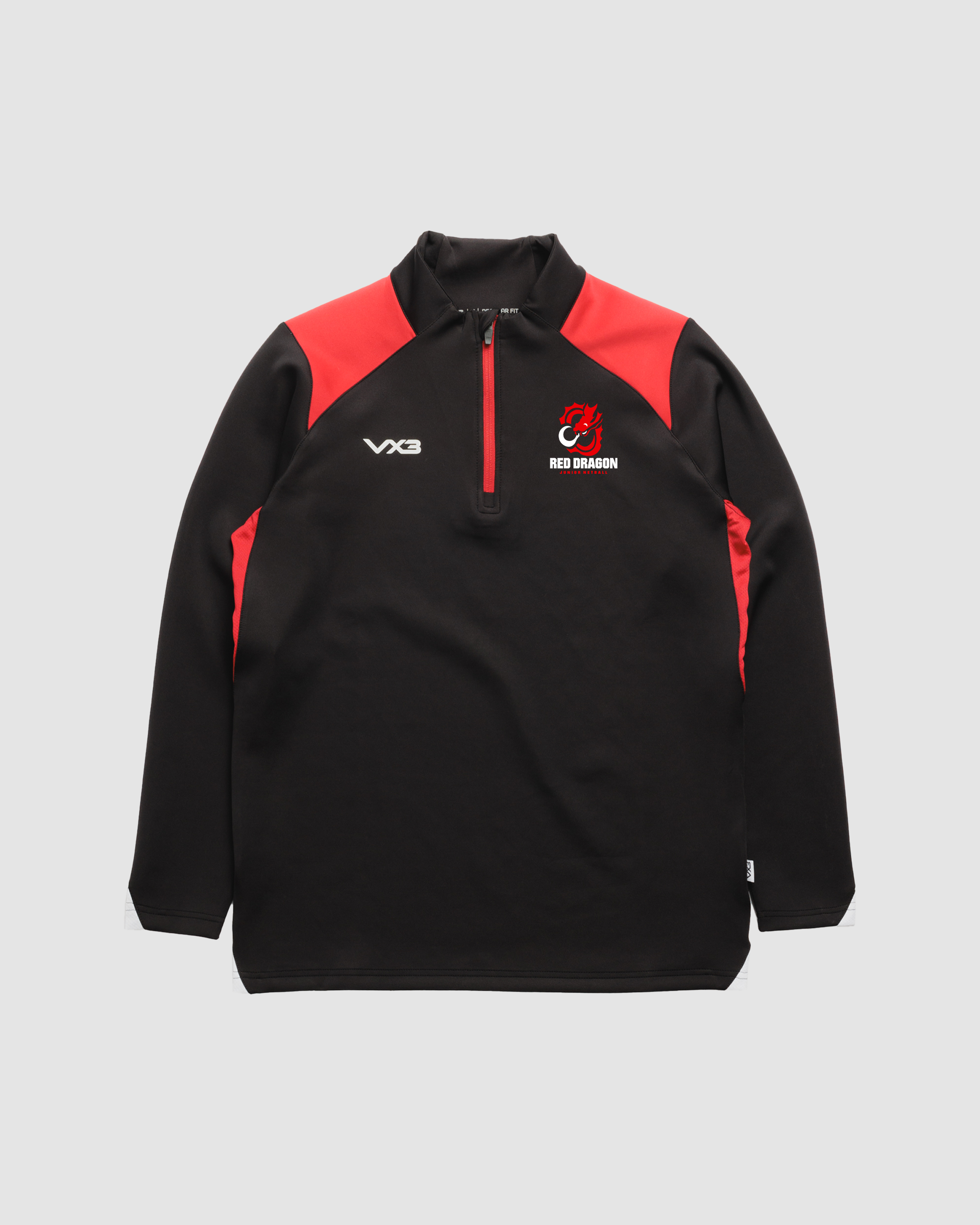 Red Dragon Junior Netball Vertex Youth Quarter Zip -Black/Red/White