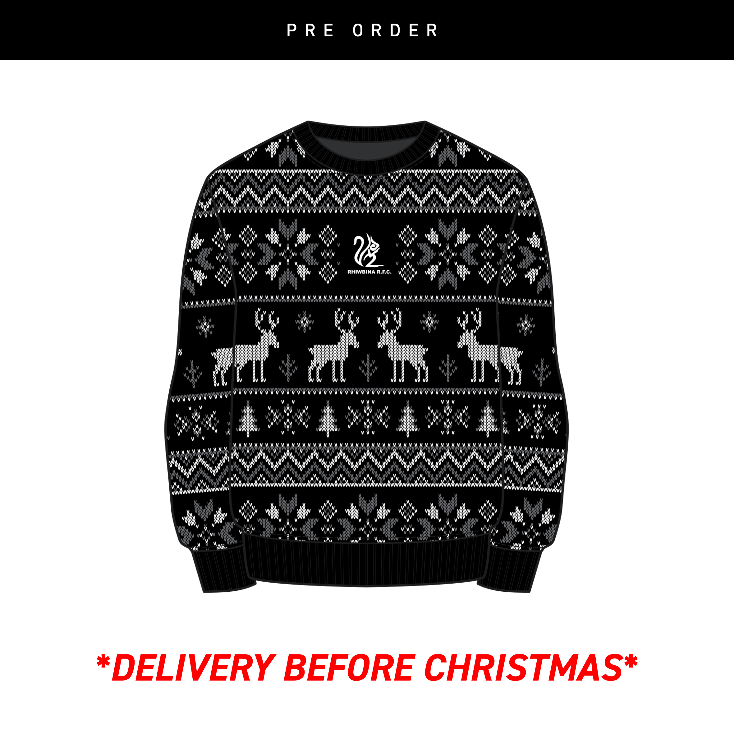 Rhiwbina RFC Christmas Jumper - Black/Grey/White