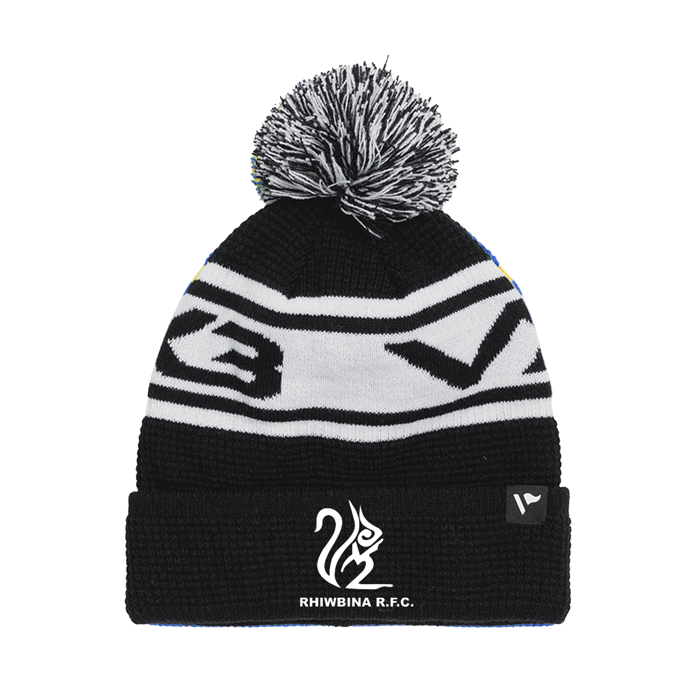 Rhiwbina RFC Waffle Knit Bobble Hat - Black/White