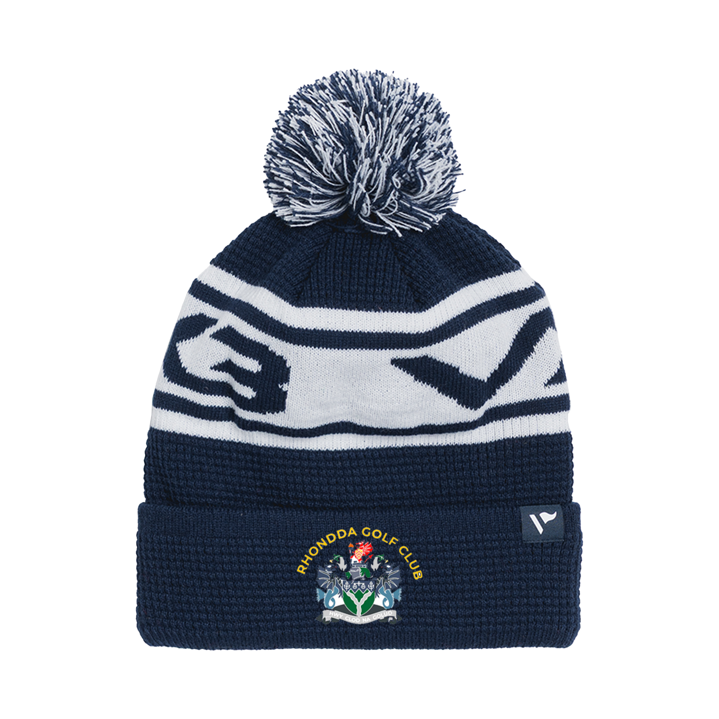 Rhondda Golf Club Waffle Knit Bobble Hat - Navy/White