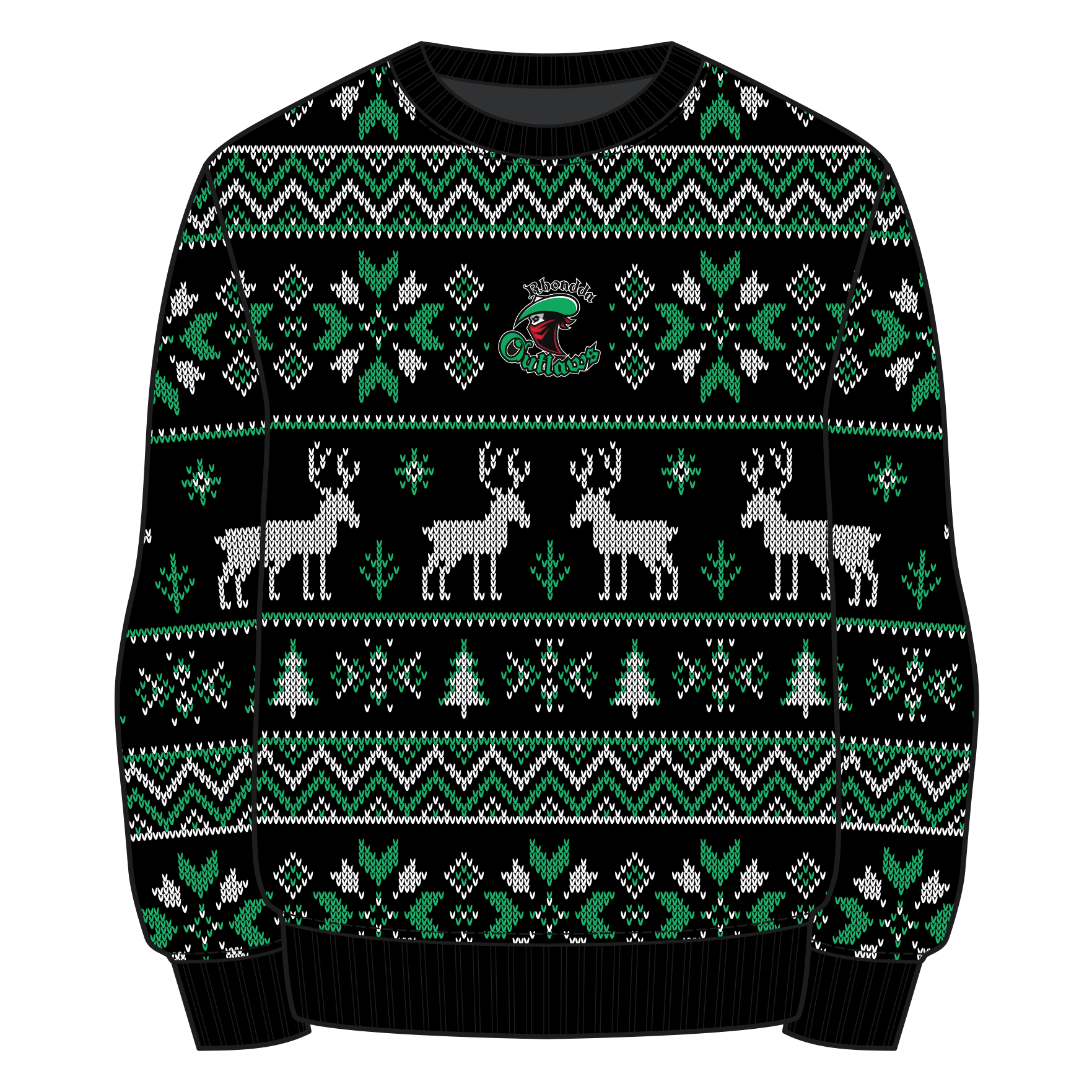 Rhondda Outlaws Christmas Jumper - Black/Emerald/White Youth