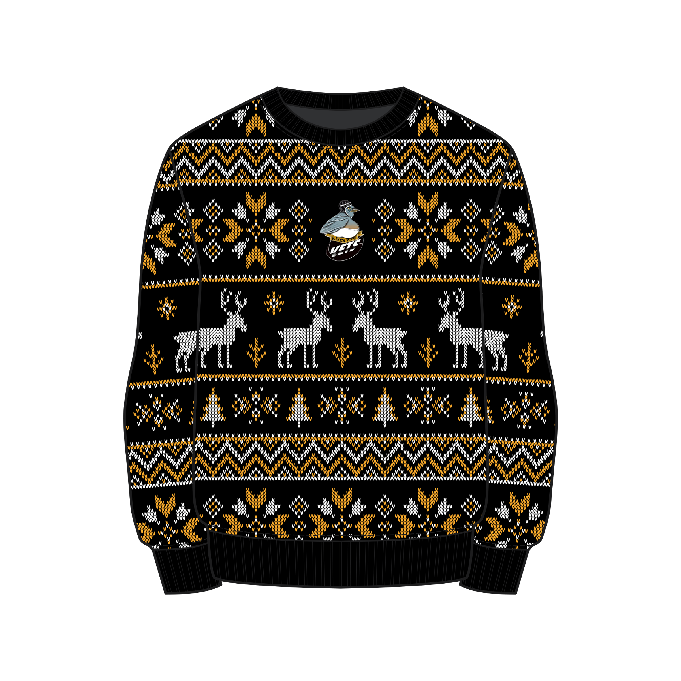 Risca RFC Vets Christmas Jumper - Black/Amber/White